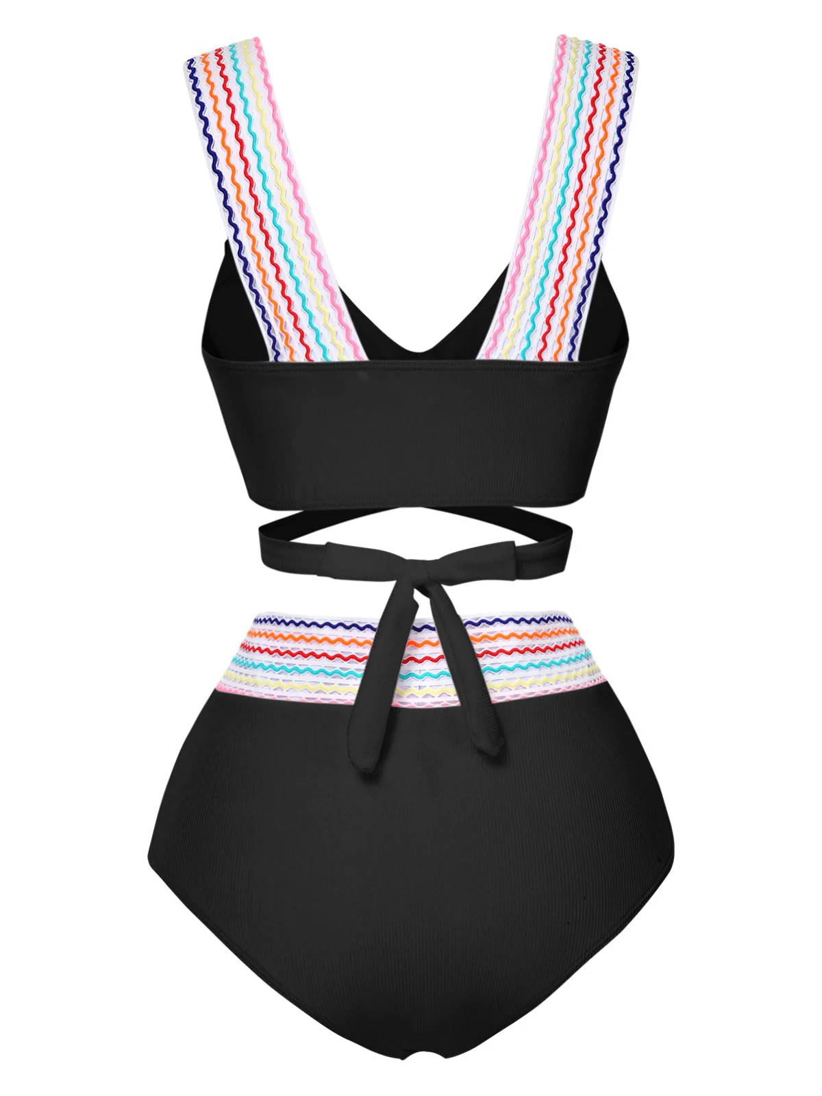 1940s Rainbow Lace-Up Patchwork Strap Bikini Set - Image 3