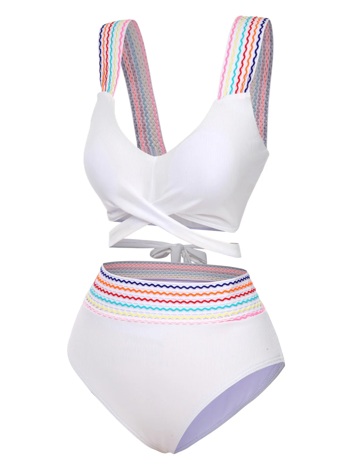 1940s Rainbow Lace-Up Patchwork Strap Bikini Set - Image 5