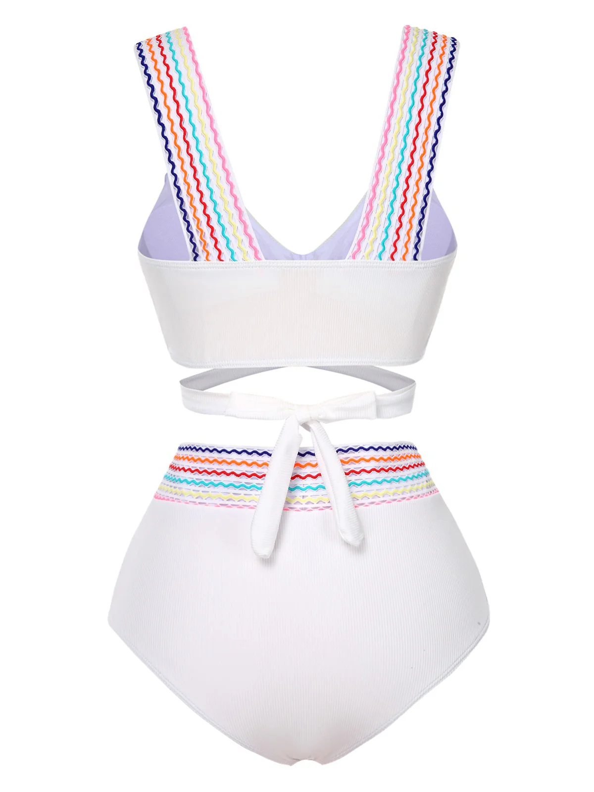 1940s Rainbow Lace-Up Patchwork Strap Bikini Set - Image 6