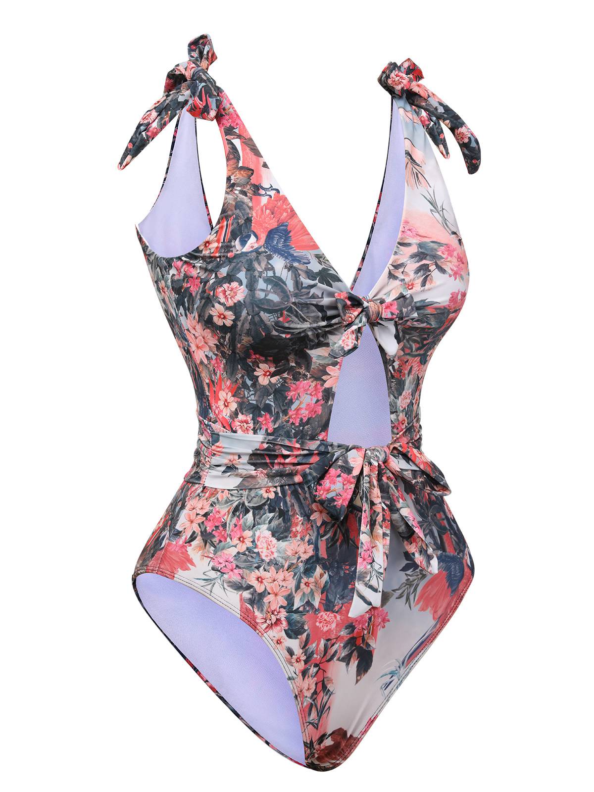 1940s Retro Pictorial Hollow One-Piece Swimsuit - Image 2