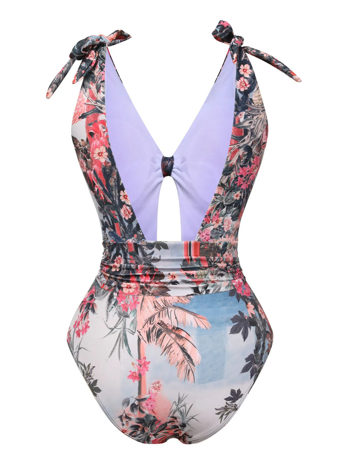 1940s Retro Pictorial Hollow One-Piece Swimsuit - Image 3