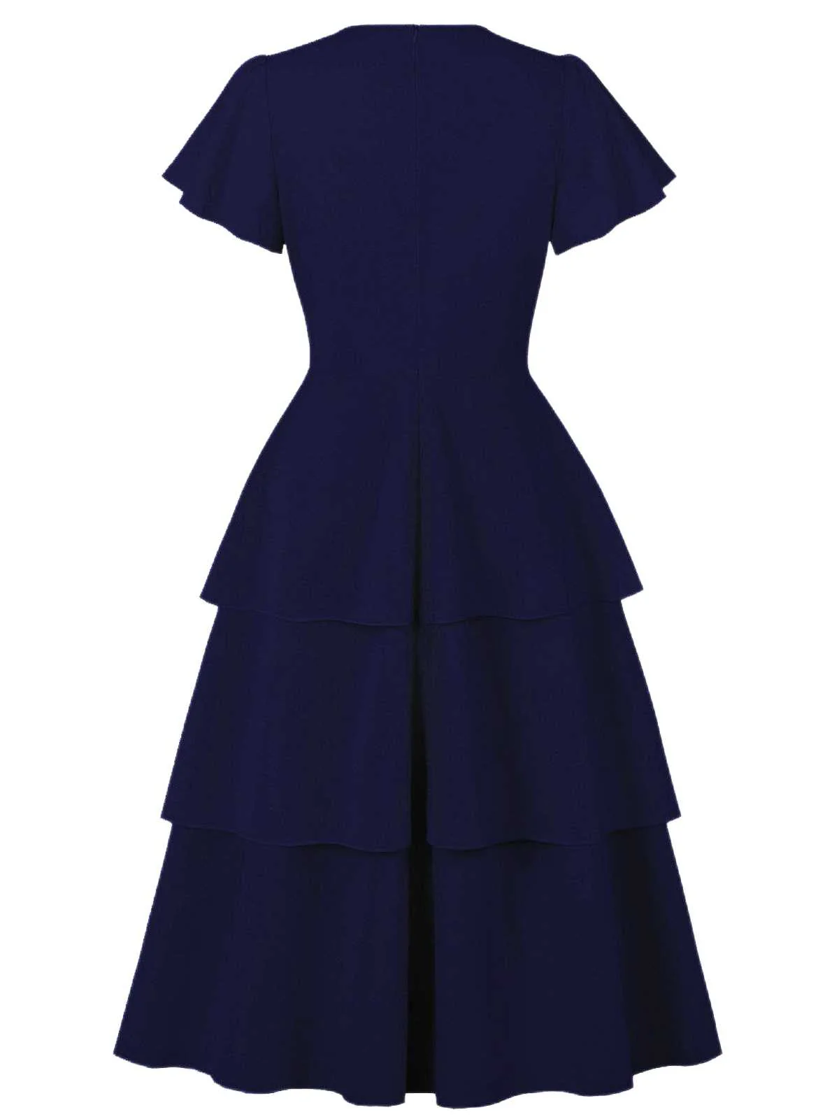 1940s Round Neck Bow Solid Tiered Dress - Image 10