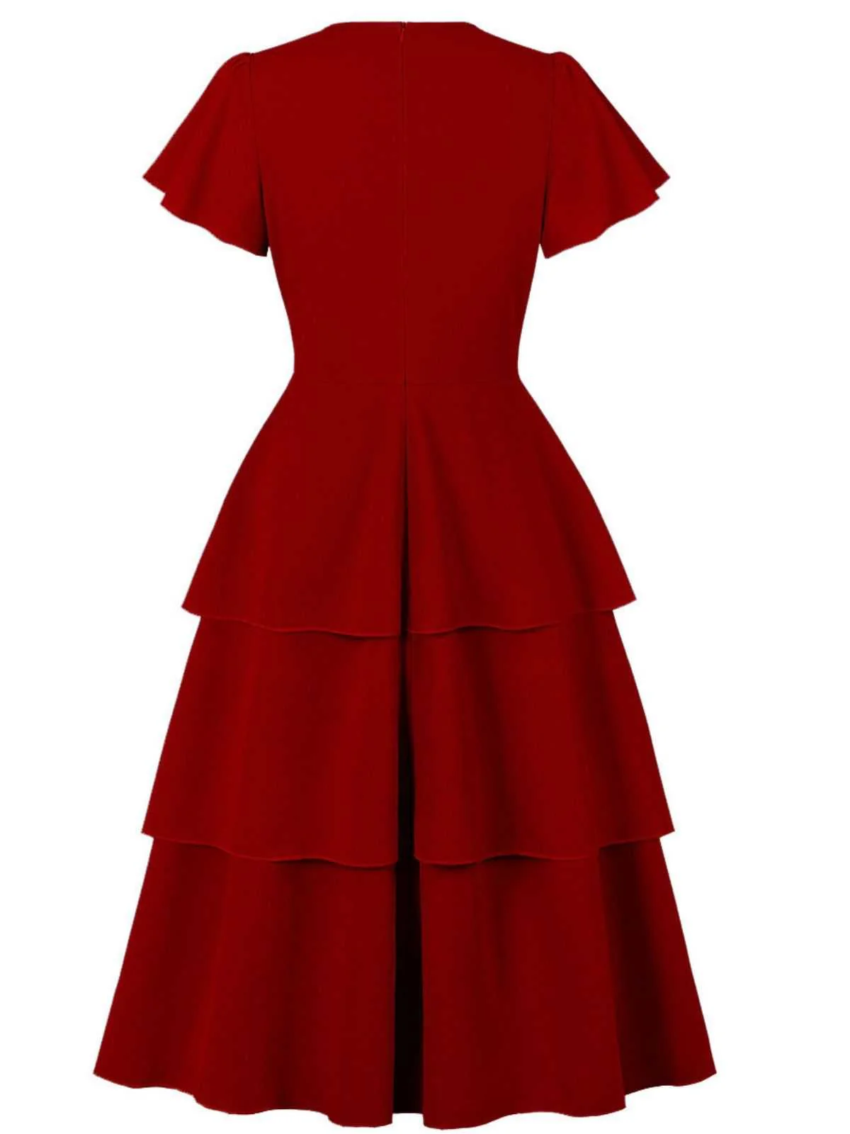 1940s Round Neck Bow Solid Tiered Dress - Image 2
