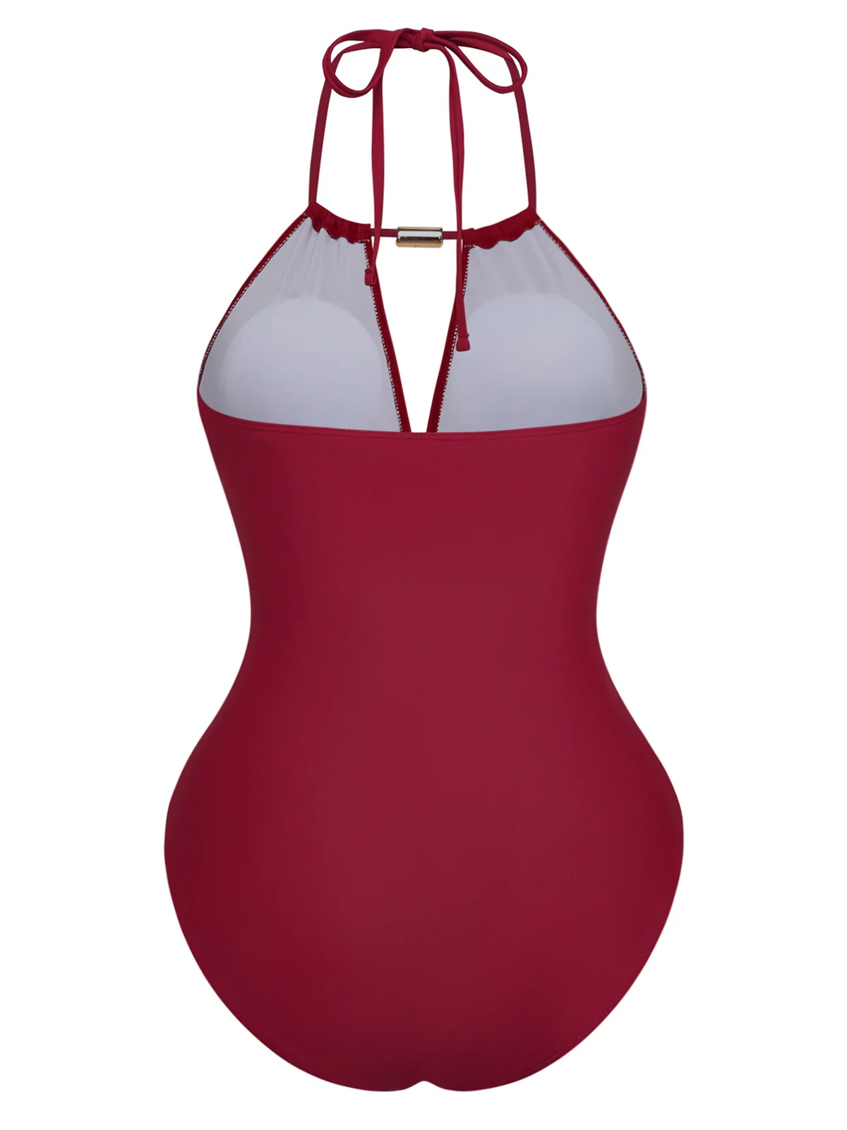 1940s Ruched Deep-V Halter One-Piece Swimsuit - Image 3