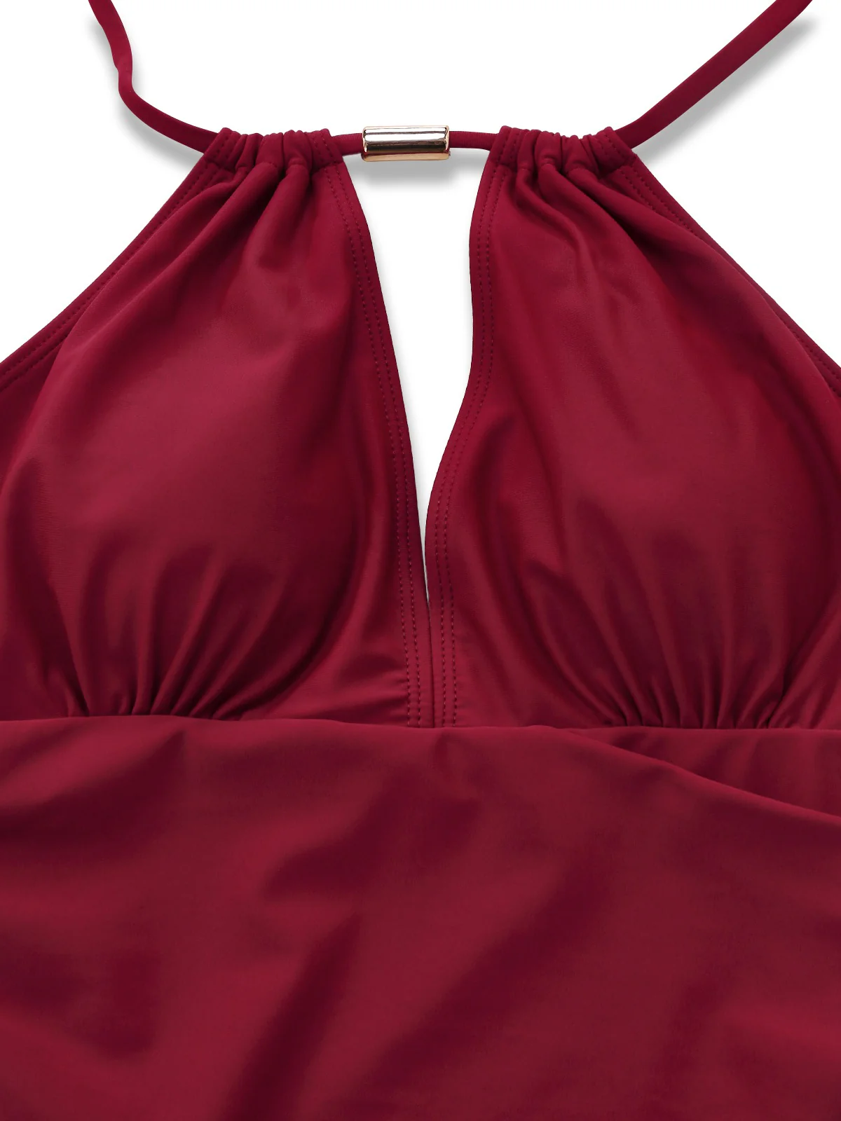 1940s Ruched Deep-V Halter One-Piece Swimsuit - Image 4