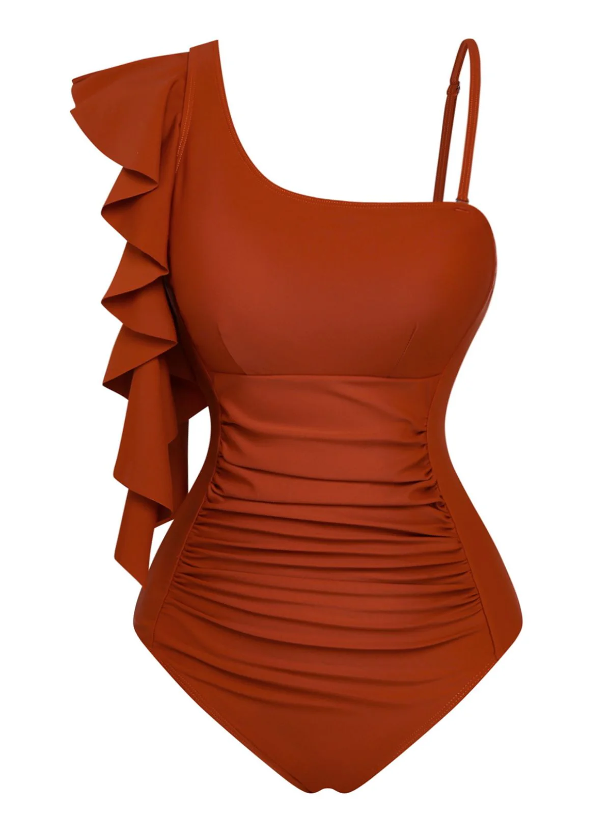 1940s Ruffled Asymmetrical Neck One-Piece Swimsuit - Image 2