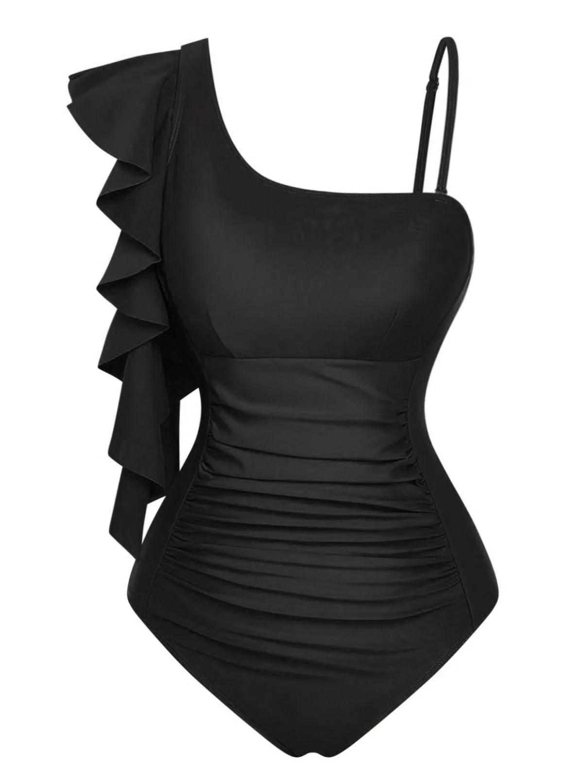 1940s Ruffled Asymmetrical Neck One-Piece Swimsuit - Image 7
