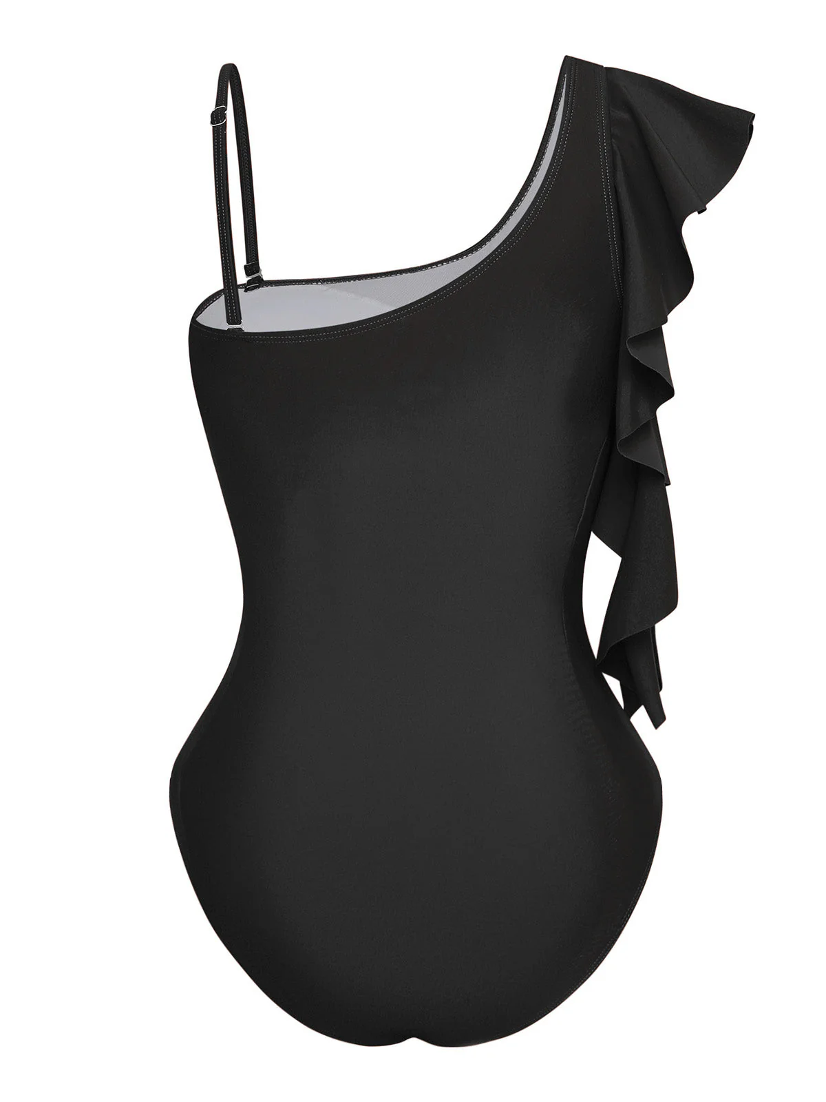 1940s Ruffled Asymmetrical Neck One-Piece Swimsuit - Image 8
