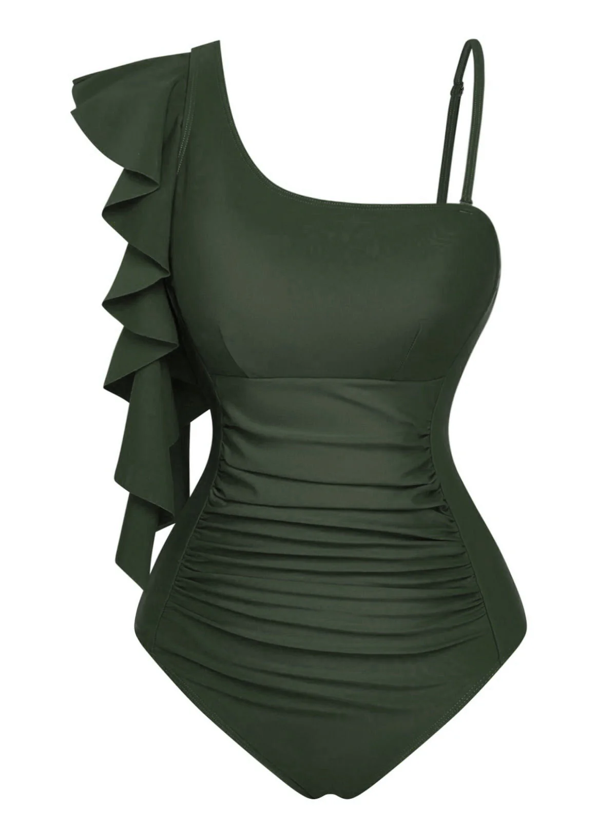 1940s Ruffled Asymmetrical Neck One-Piece Swimsuit - Image 9