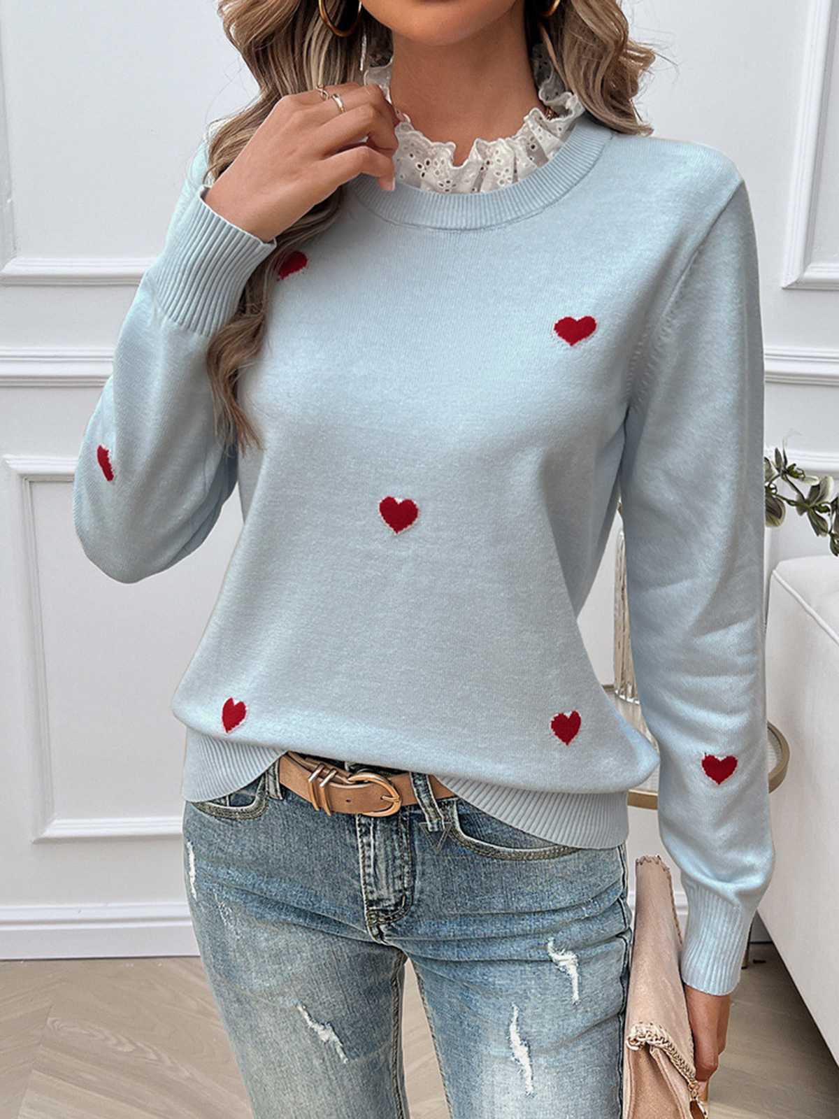 1940s Ruffles Heart Embroidered Sweater - Image 2
