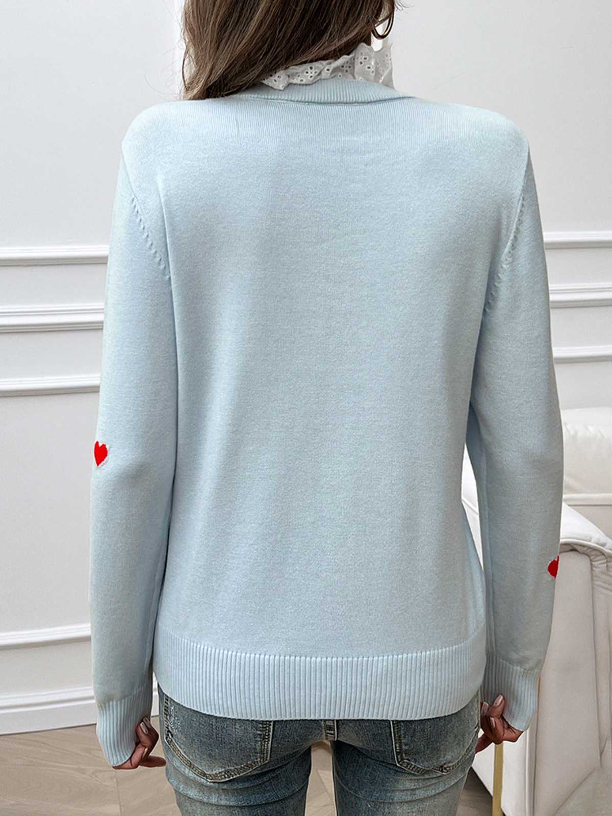 1940s Ruffles Heart Embroidered Sweater - Image 3