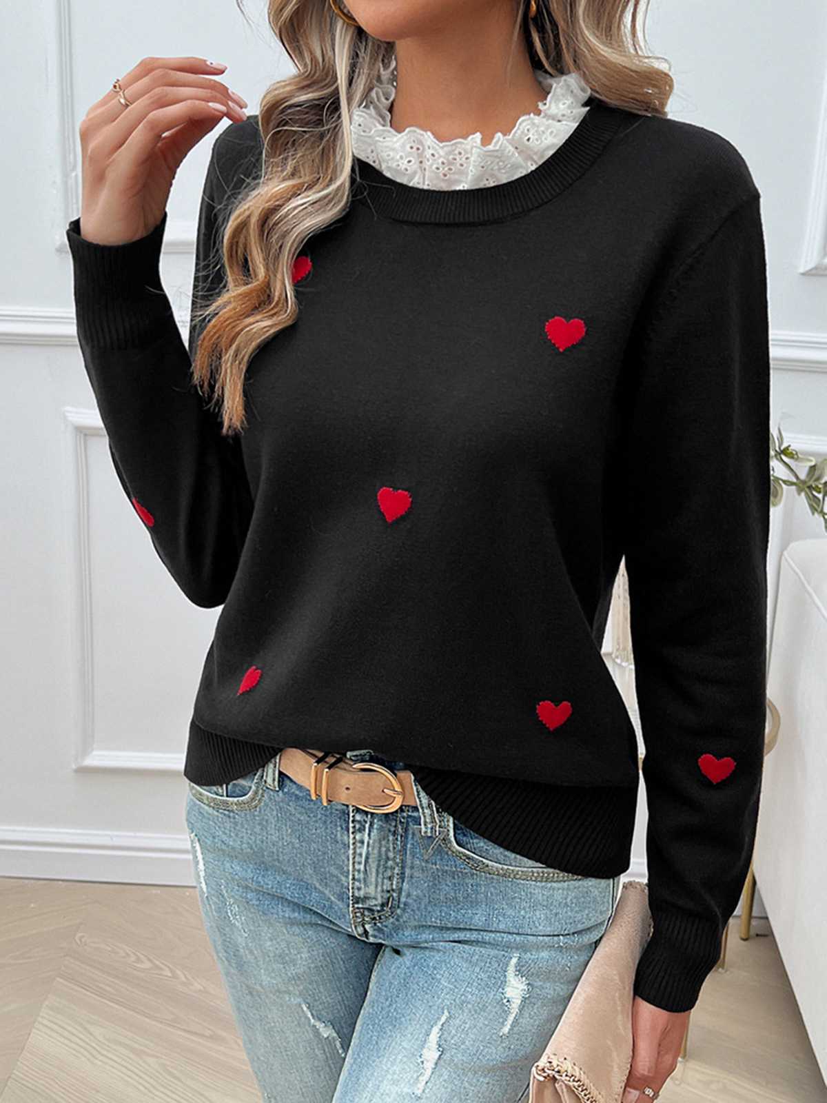1940s Ruffles Heart Embroidered Sweater - Image 5