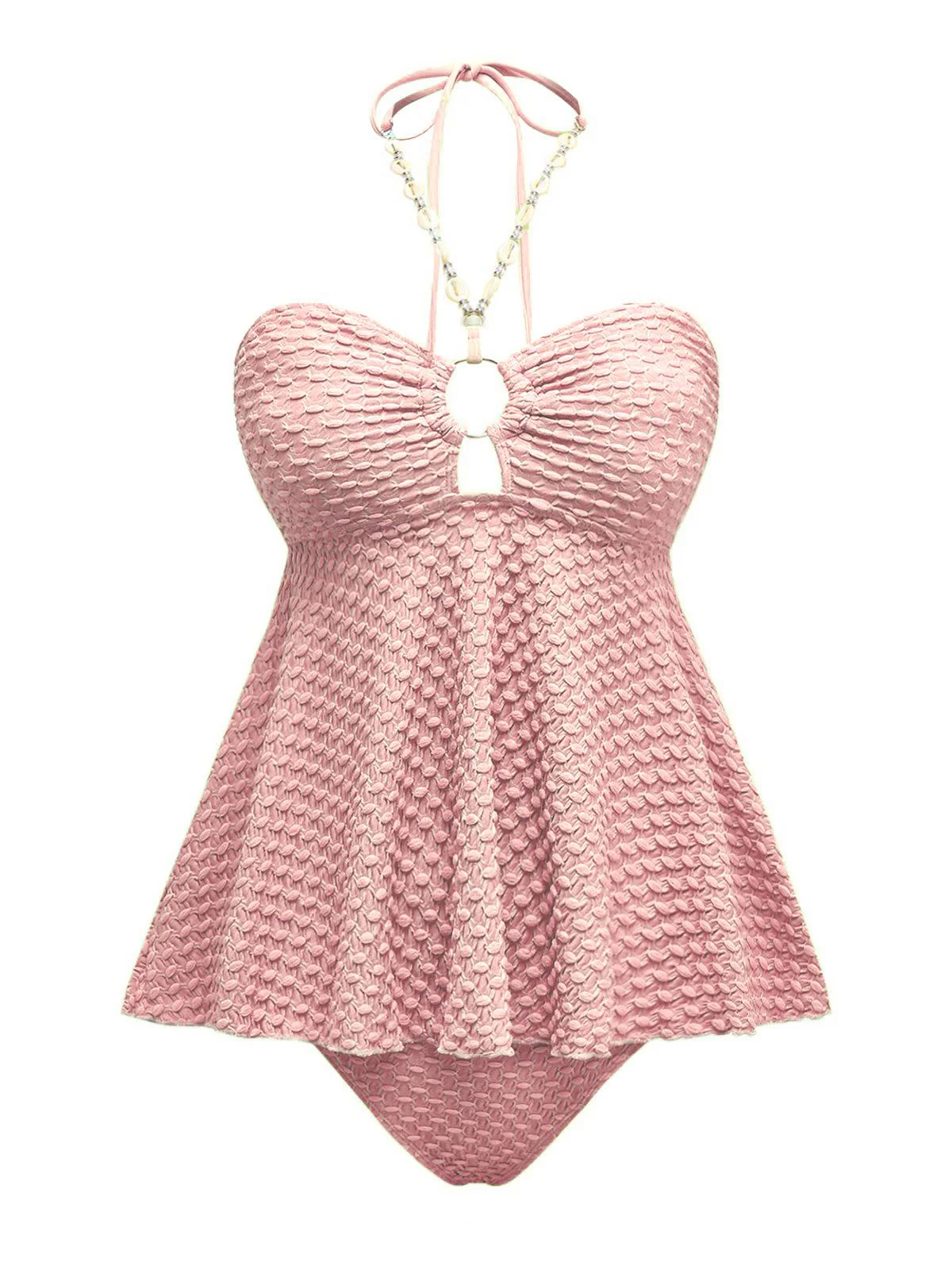 1940s Seashell Chain Lace-Up Halter Swimsuit - Image 6