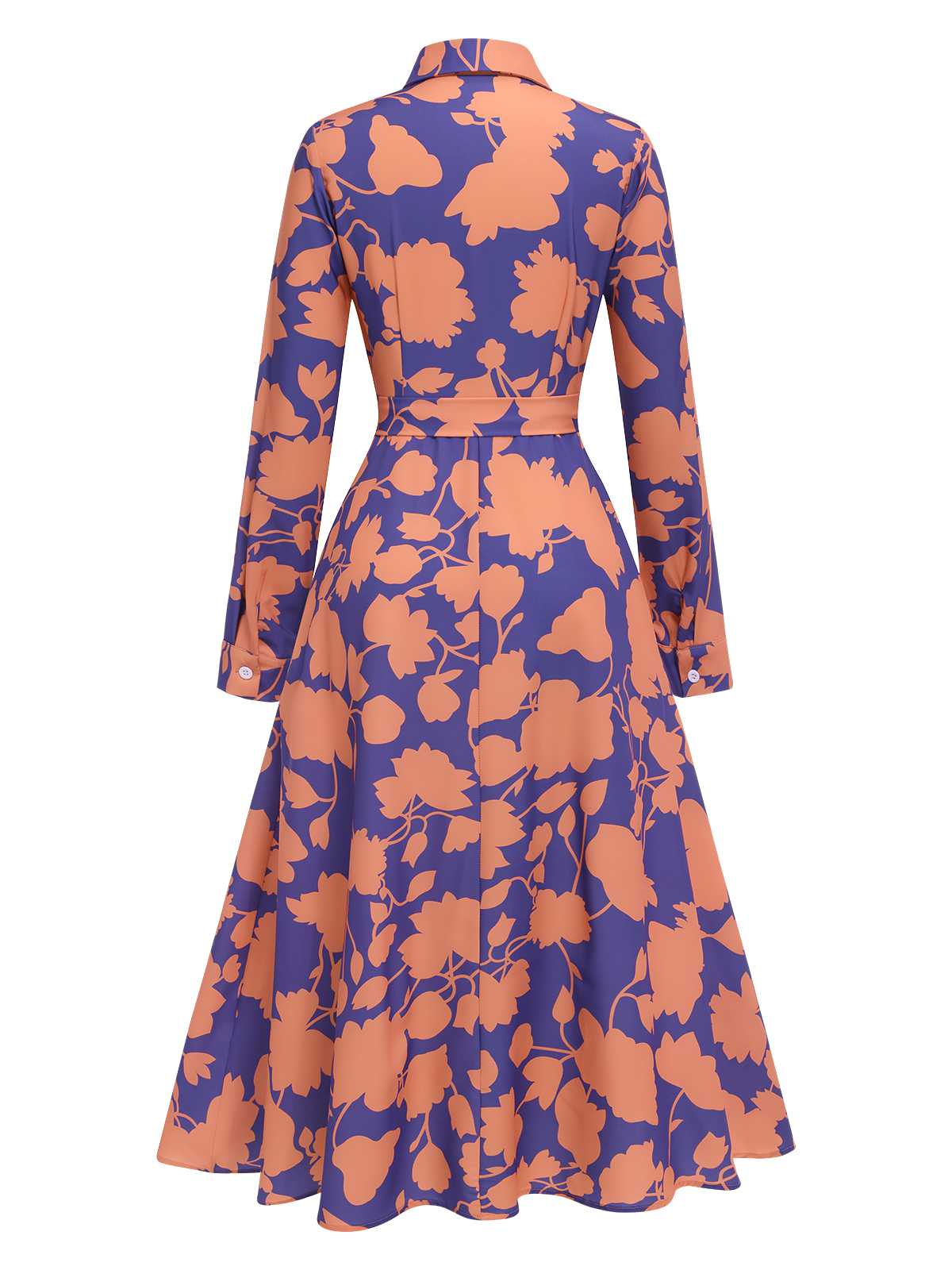 1940s Shirt Neck Floral Belted Dress - Image 3
