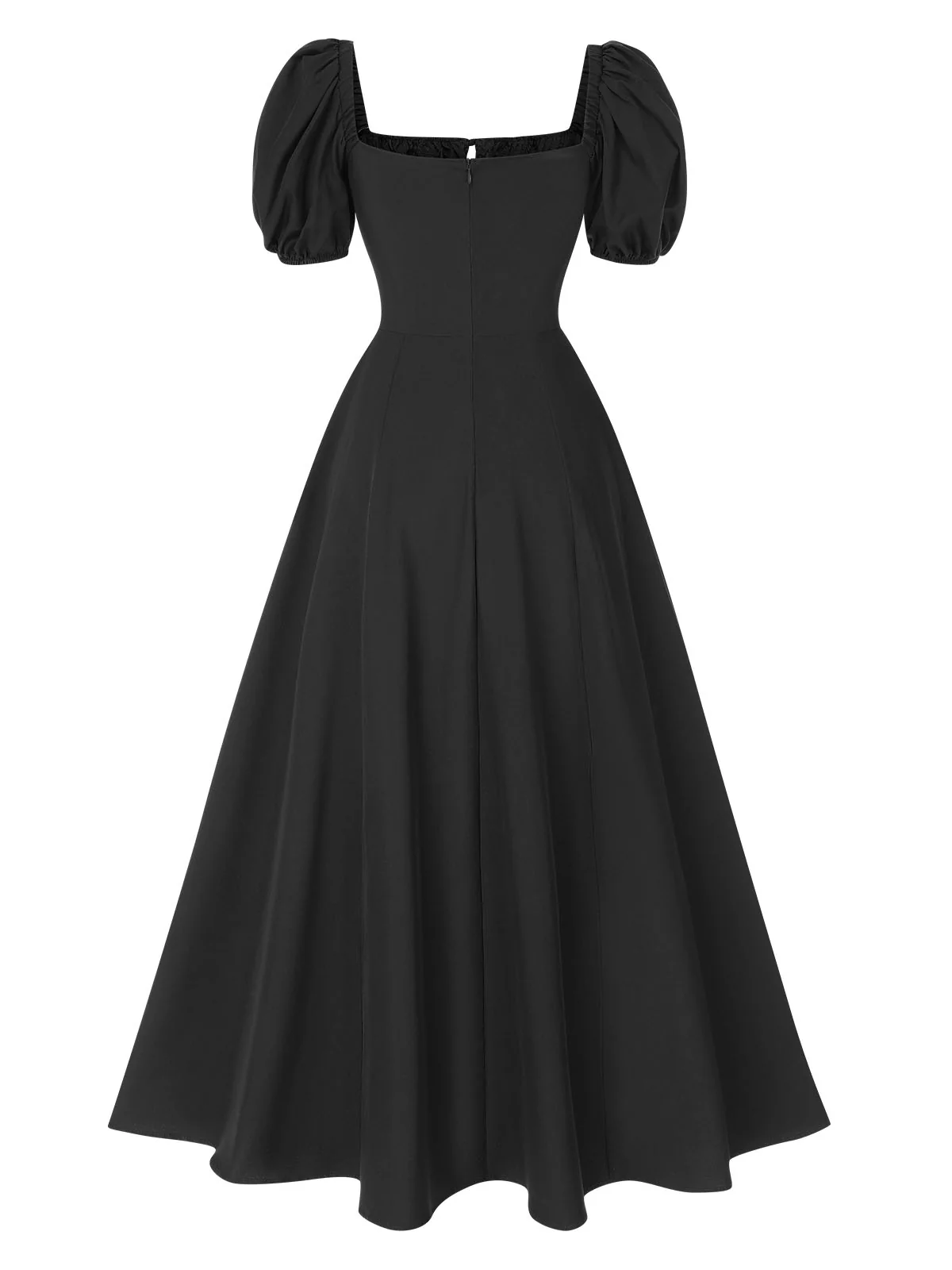1940s Side Slit Puff Sleeve Square Neck Dress - Image 10