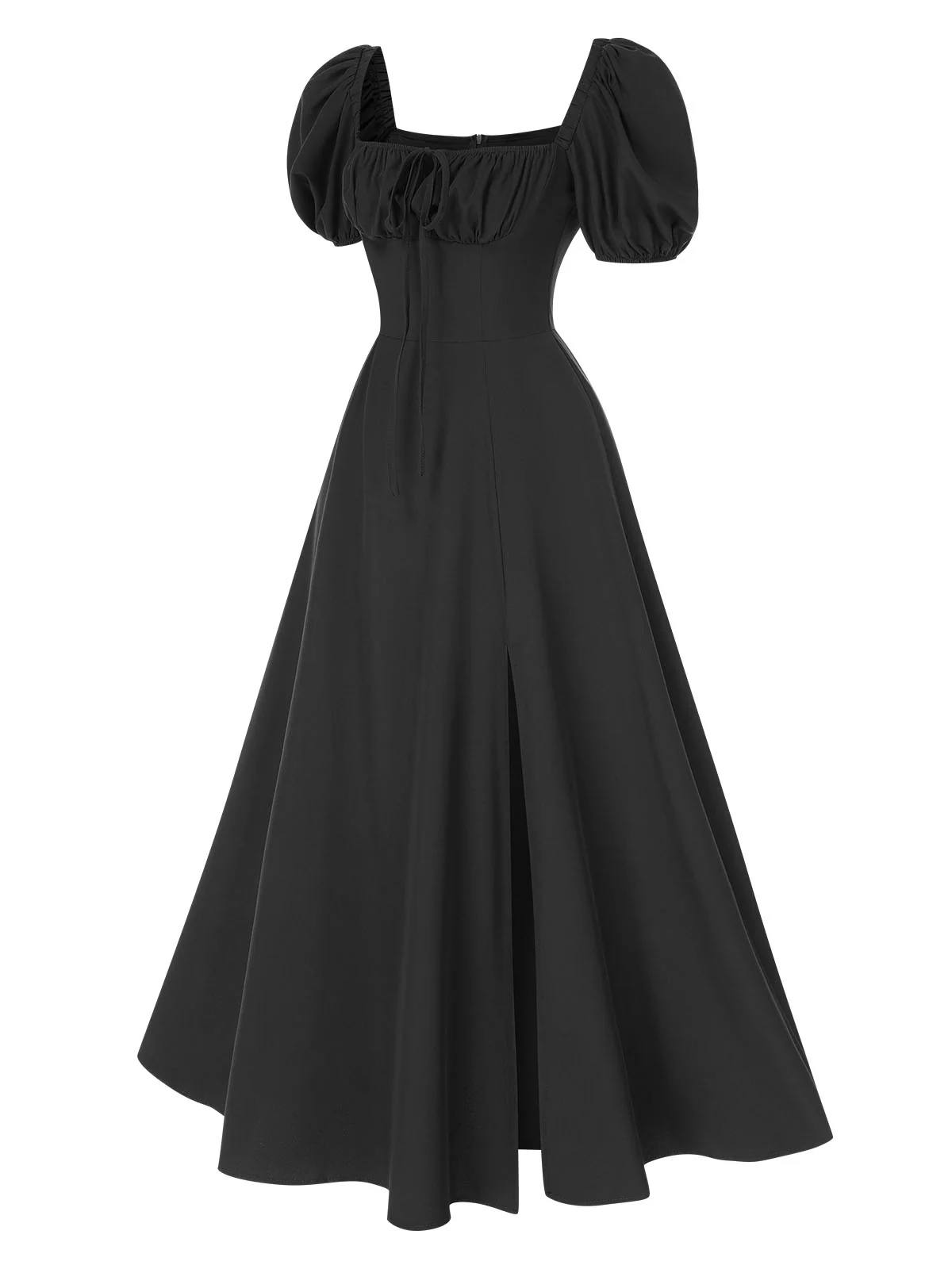 1940s Side Slit Puff Sleeve Square Neck Dress - Image 11