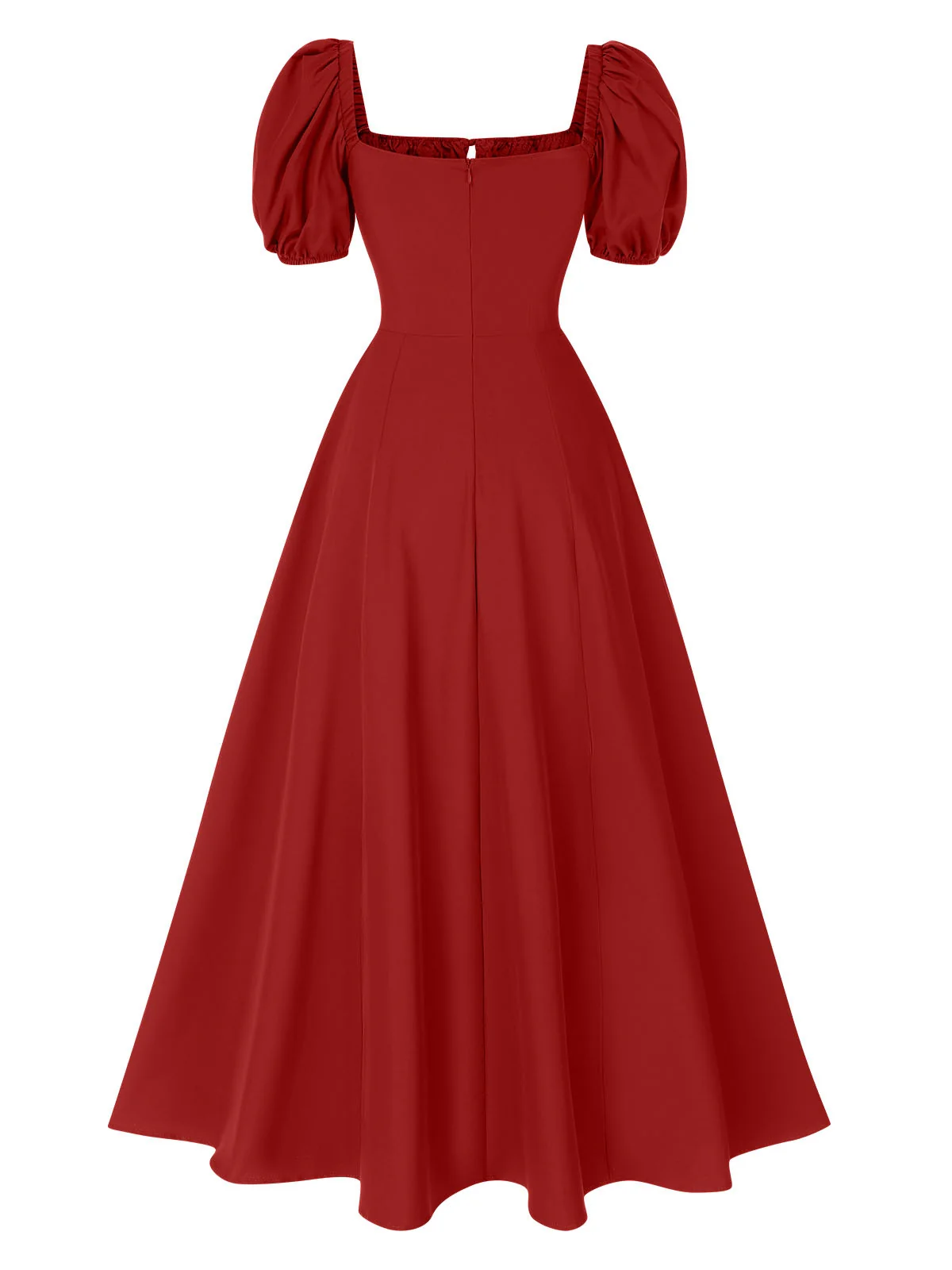 1940s Side Slit Puff Sleeve Square Neck Dress - Image 2