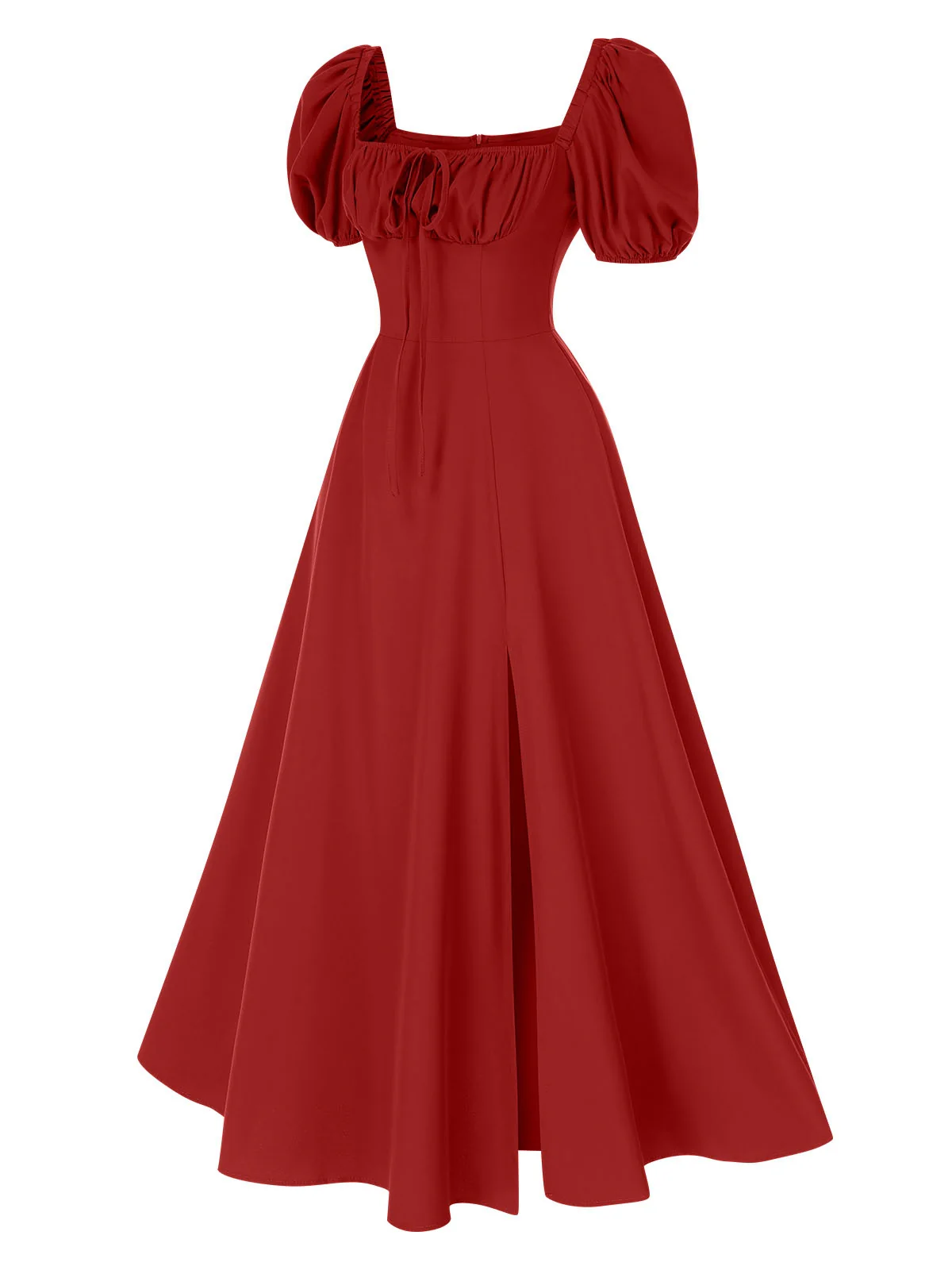 1940s Side Slit Puff Sleeve Square Neck Dress - Image 3