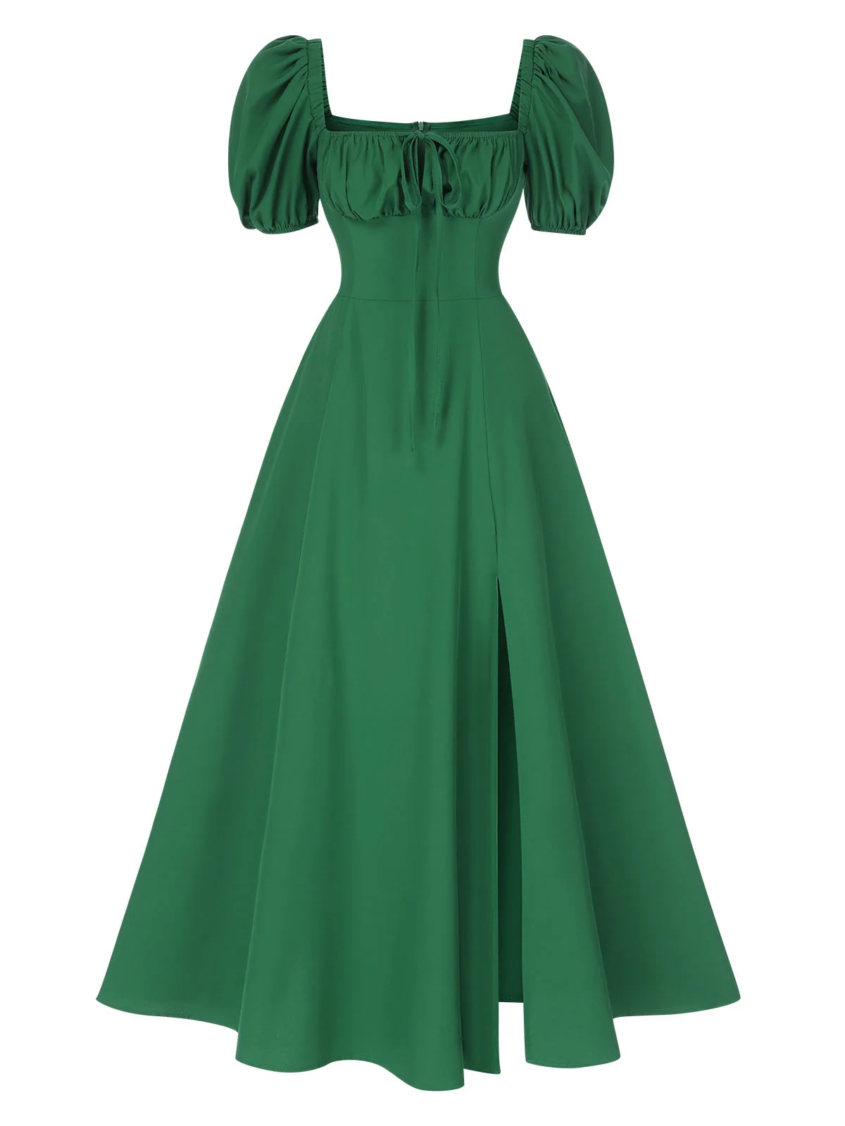 1940s Side Slit Puff Sleeve Square Neck Dress - Image 5