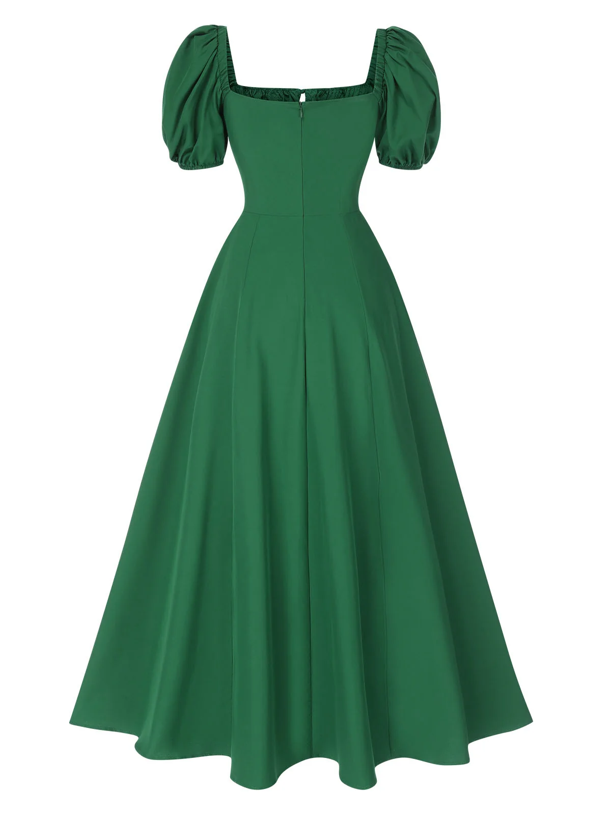 1940s Side Slit Puff Sleeve Square Neck Dress - Image 6