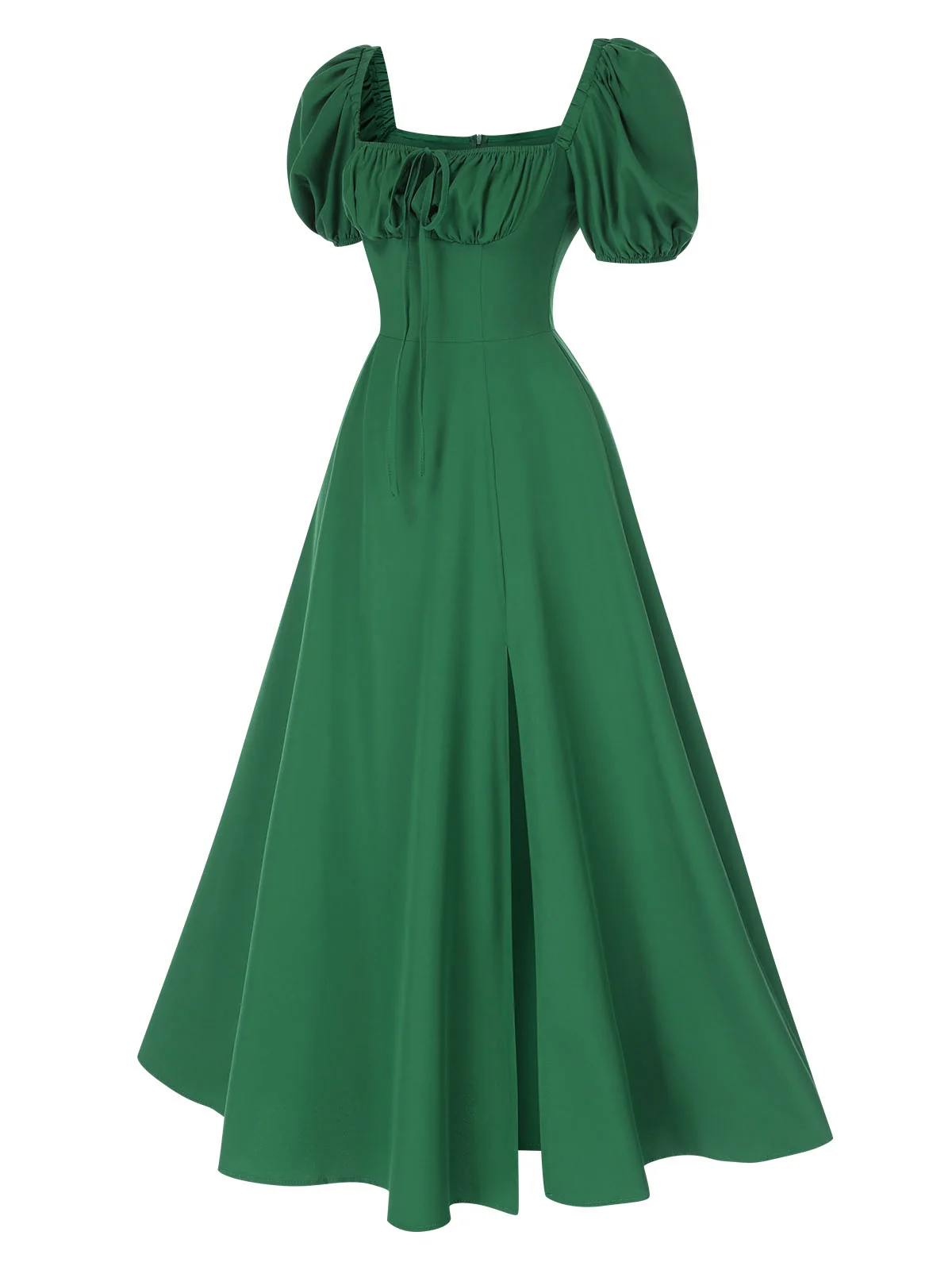 1940s Side Slit Puff Sleeve Square Neck Dress - Image 7