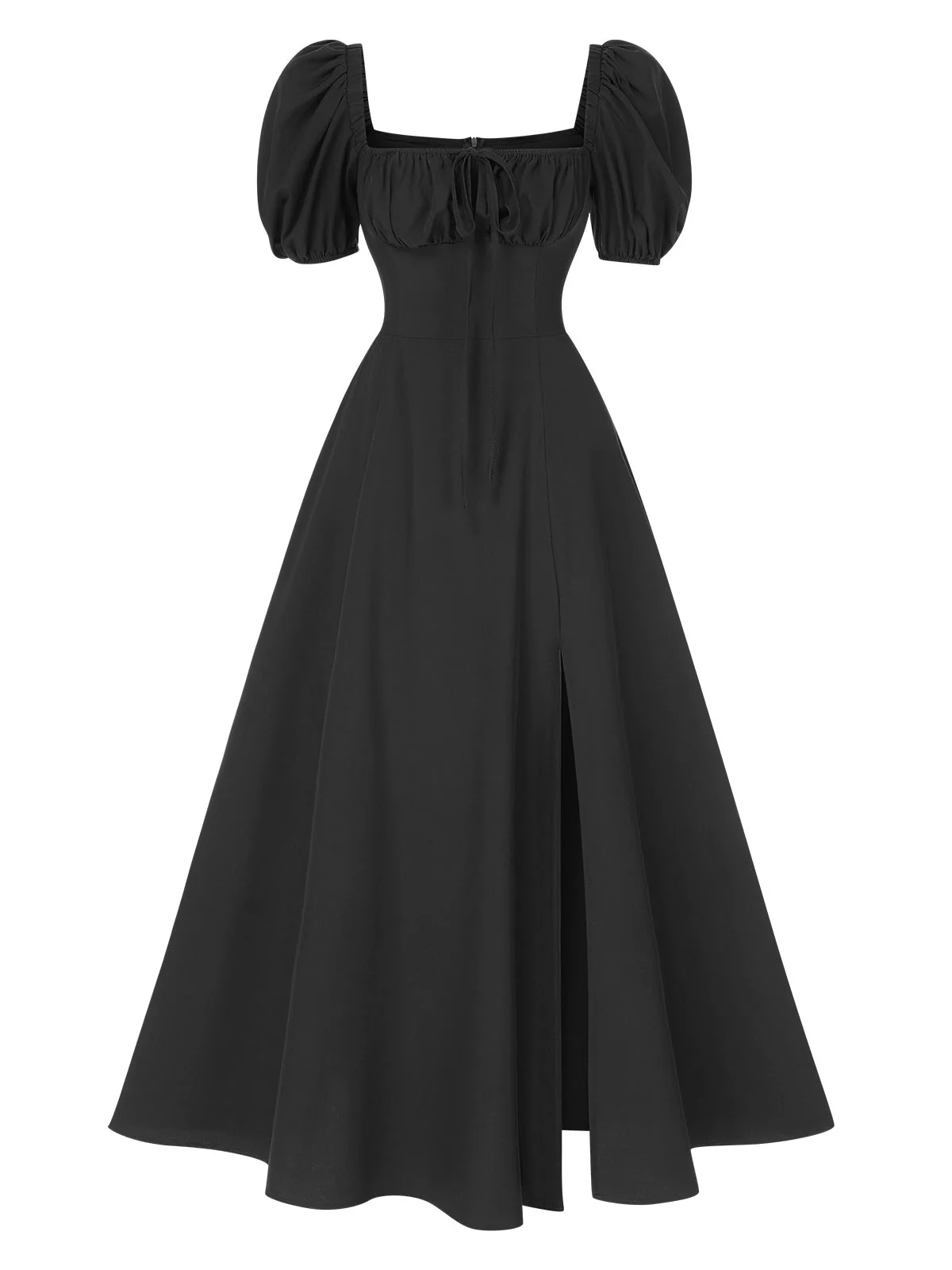1940s Side Slit Puff Sleeve Square Neck Dress - Image 9