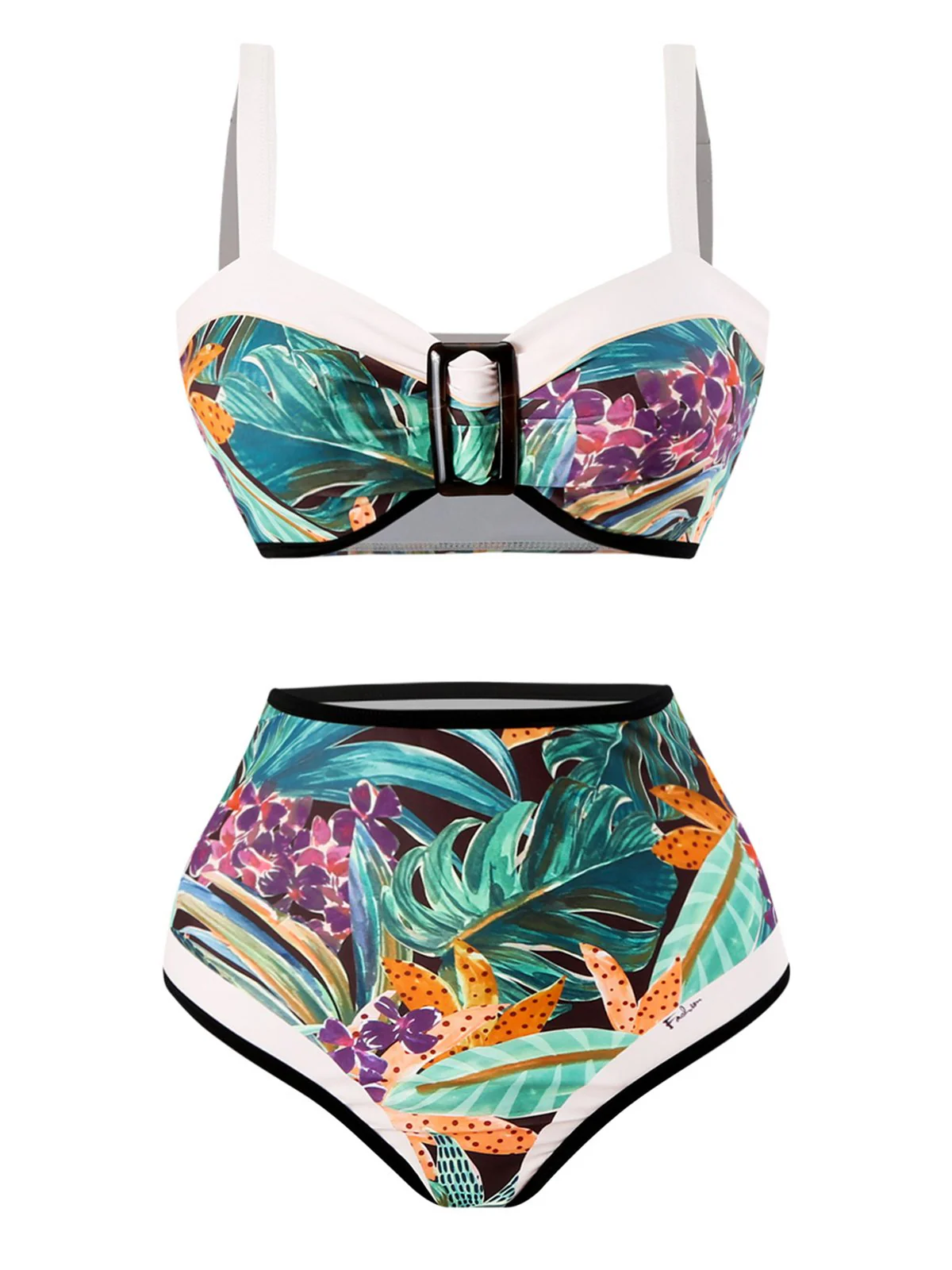 1940s Silhouette Plants Wide Straps Bikini - Image 4