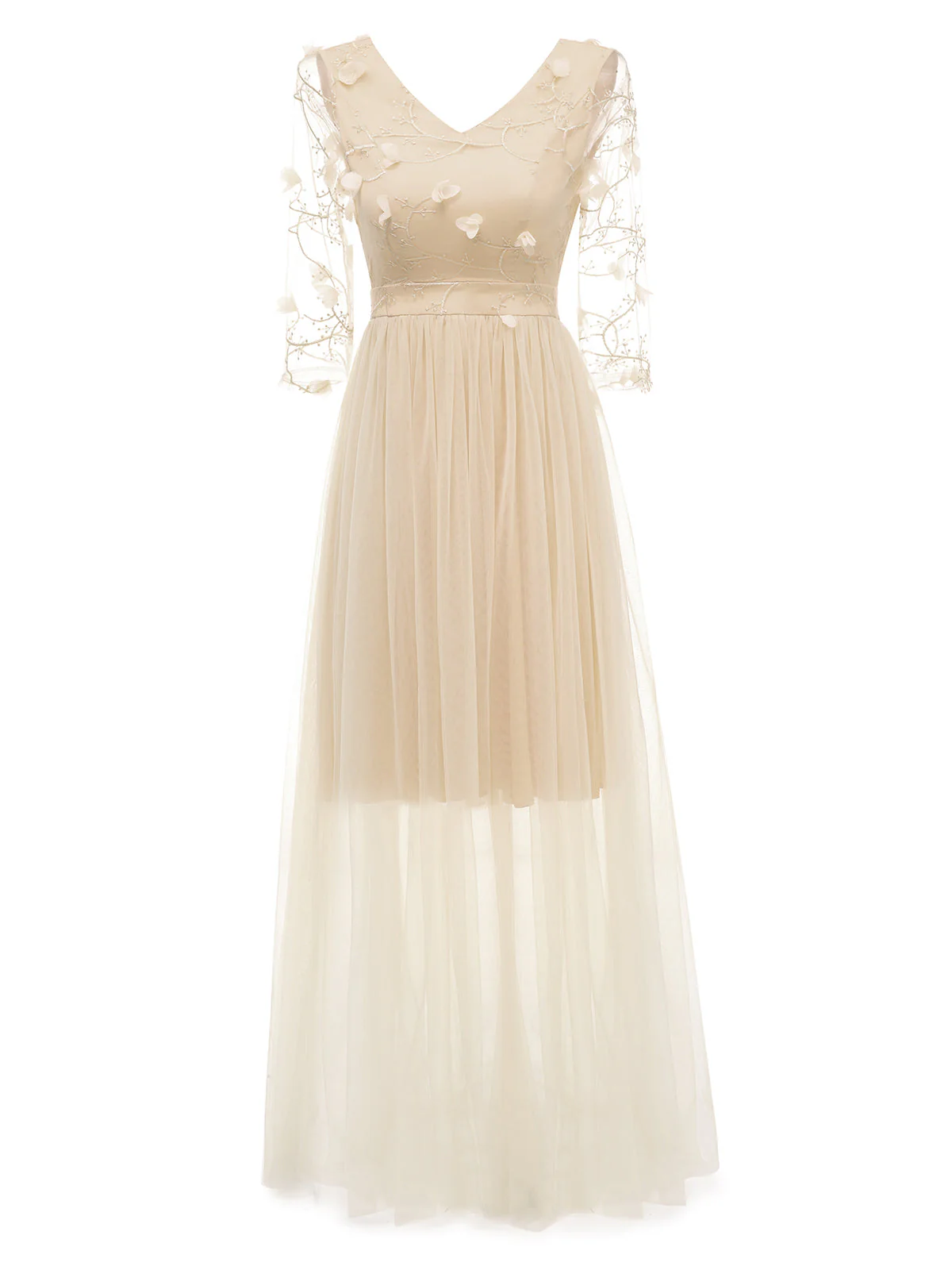 1940s Solid 3D Flowers Banquet Evening Dress - Image 2