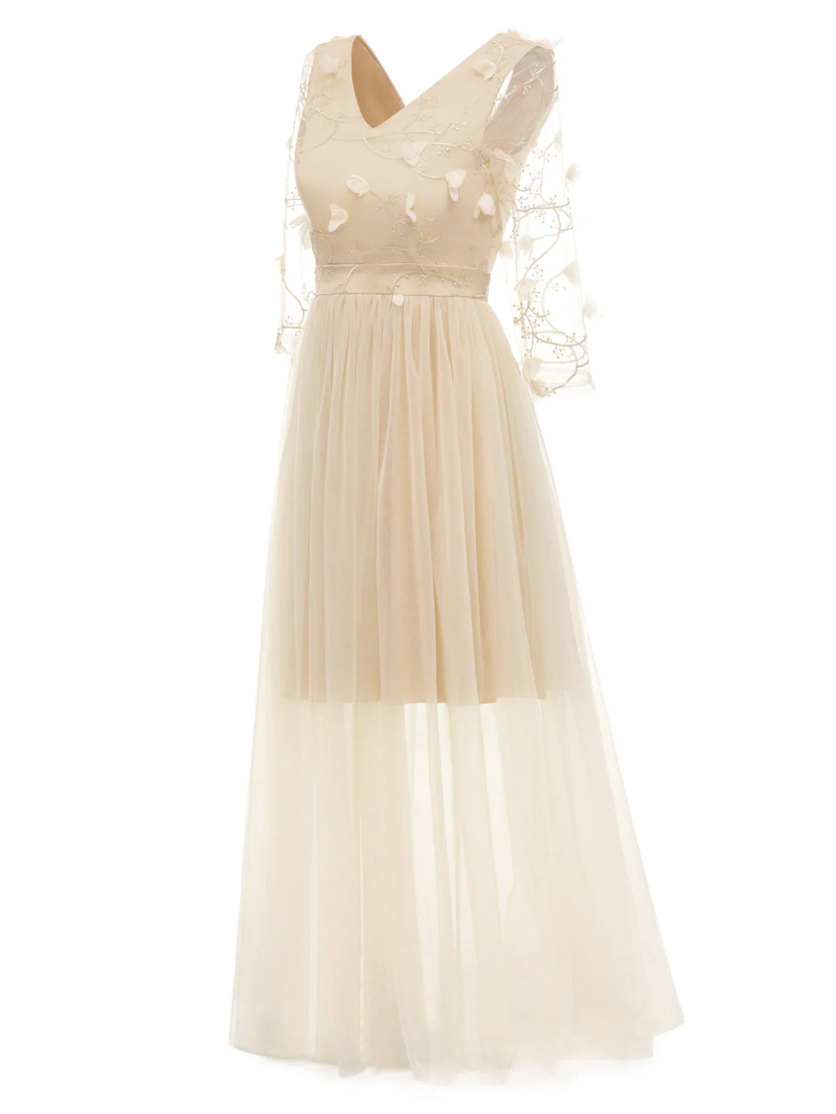 1940s Solid 3D Flowers Banquet Evening Dress - Image 3