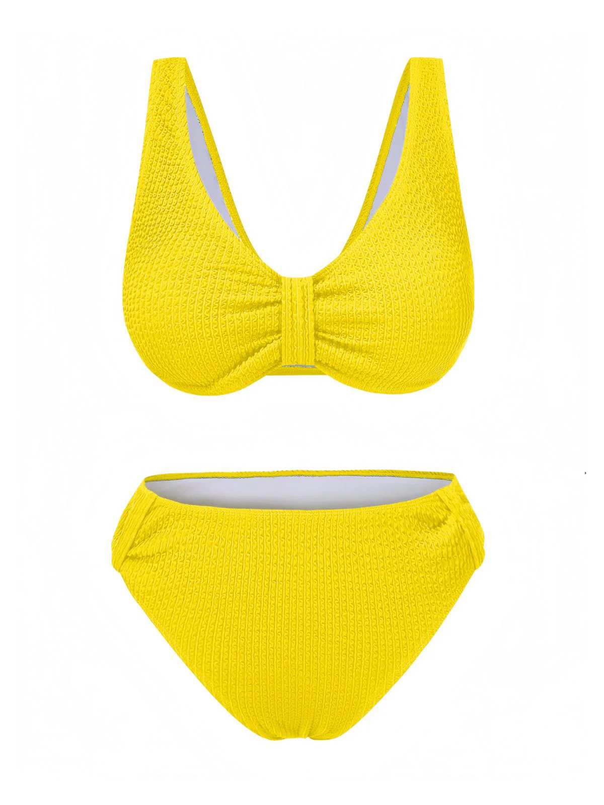 1940s Solid Bowknot Textured Fabric Swimsuit - Image 3