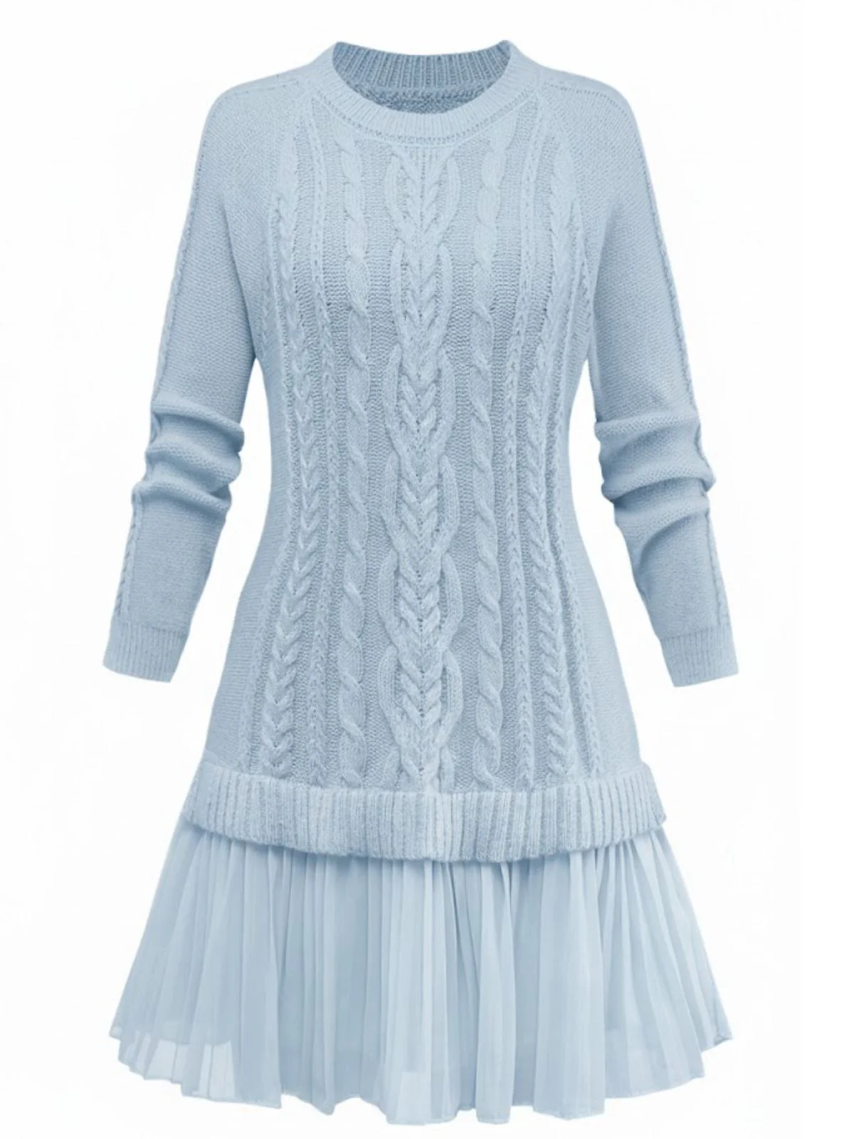 1940s Solid Cable Knit Pleated Hem Sweater Dress - Image 7
