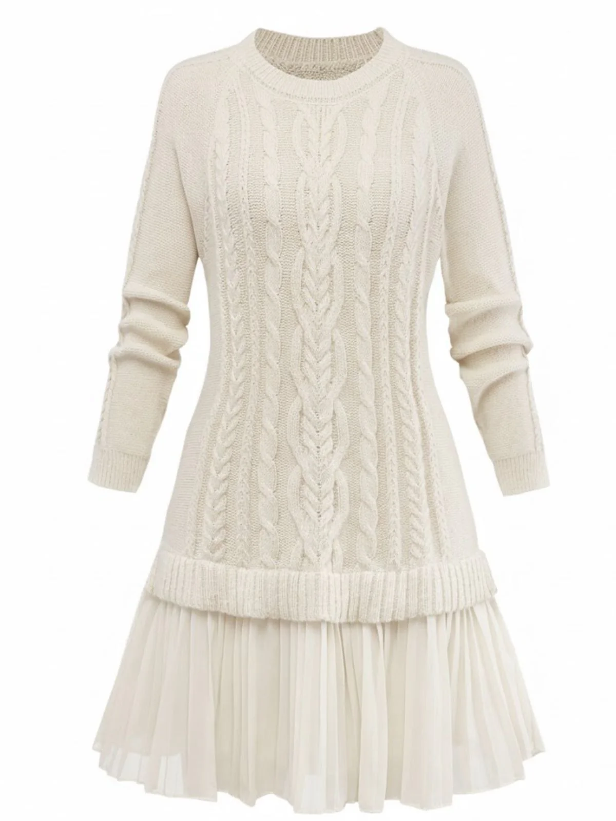 1940s Solid Cable Knit Pleated Hem Sweater Dress - Image 9