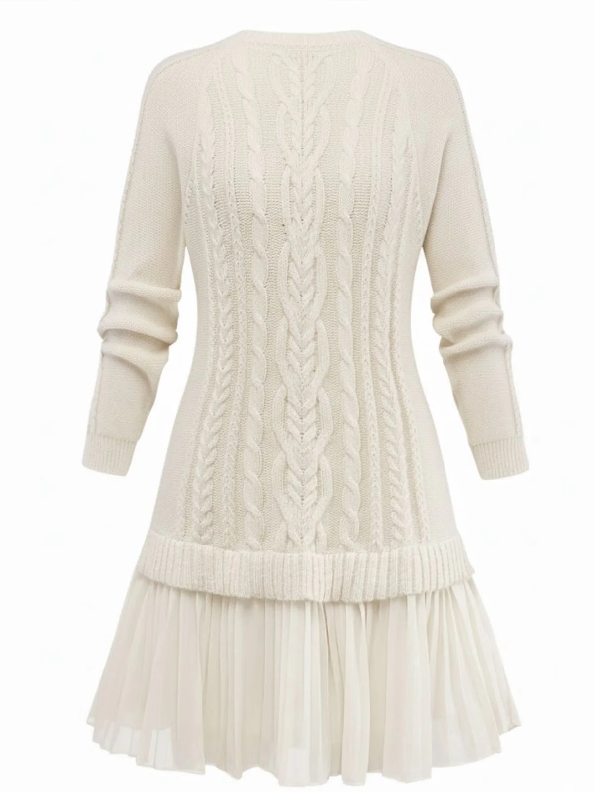 1940s Solid Cable Knit Pleated Hem Sweater Dress - Image 10