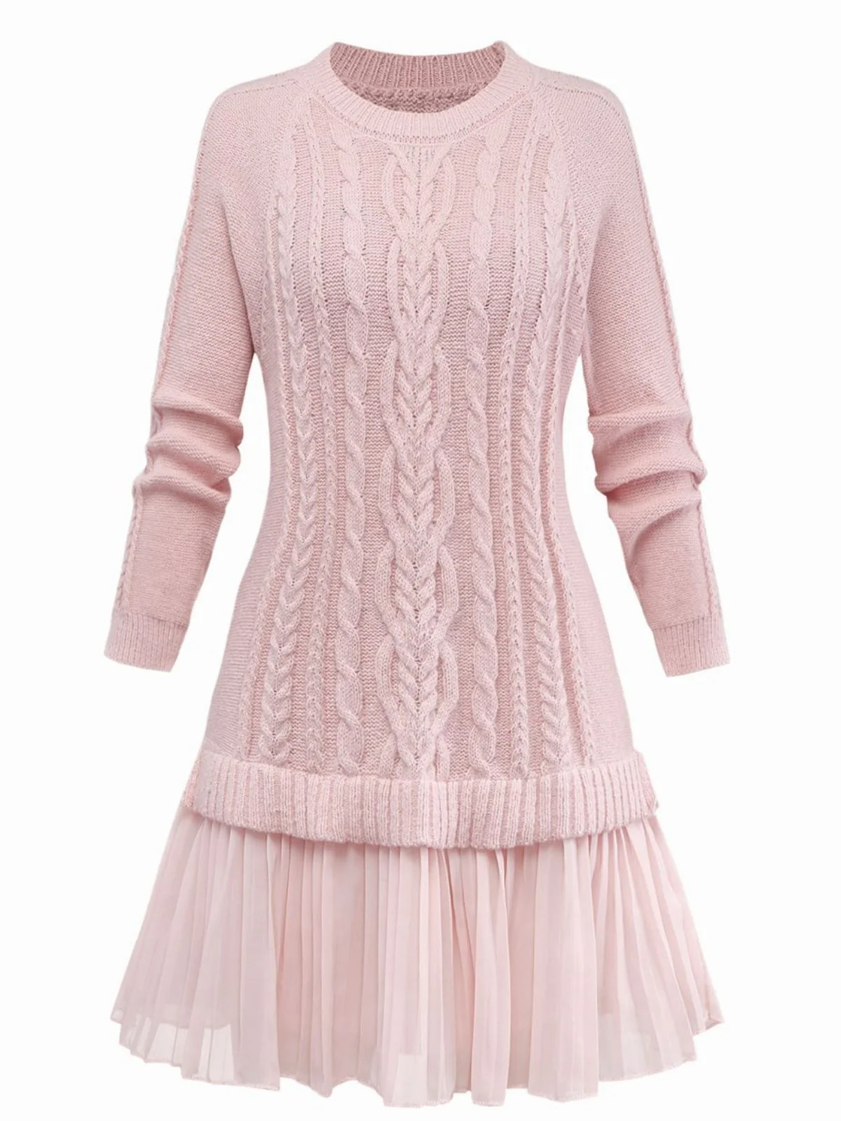 1940s Solid Cable Knit Pleated Hem Sweater Dress - Image 2