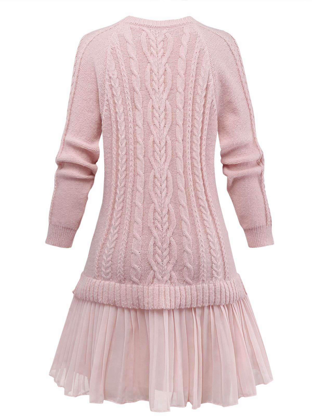 1940s Solid Cable Knit Pleated Hem Sweater Dress - Image 3