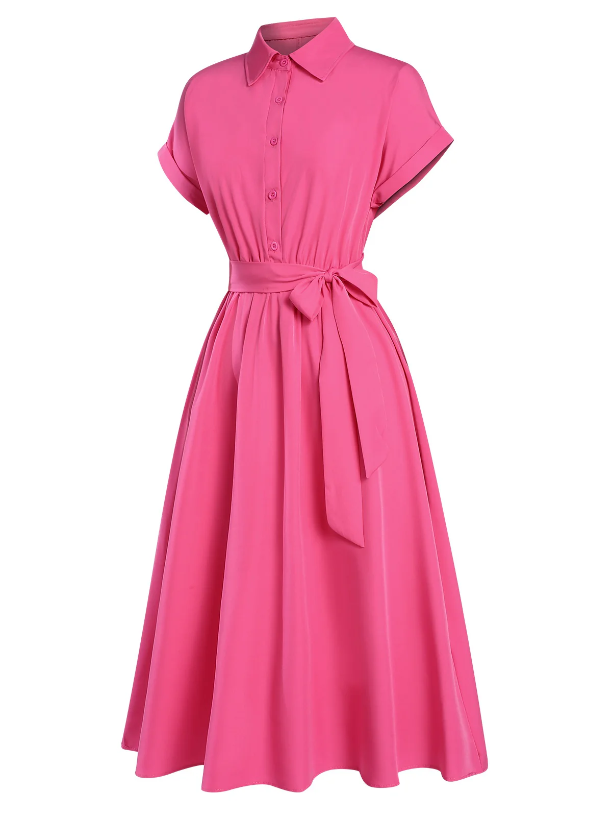 1940s Solid Cap Sleeves Buttoned Shirt Dress - Image 2