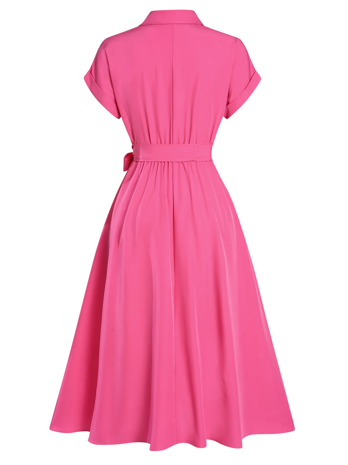 1940s Solid Cap Sleeves Buttoned Shirt Dress - Image 3