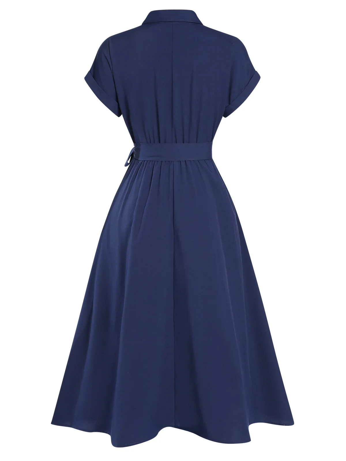 1940s Solid Cap Sleeves Buttoned Shirt Dress - Image 8