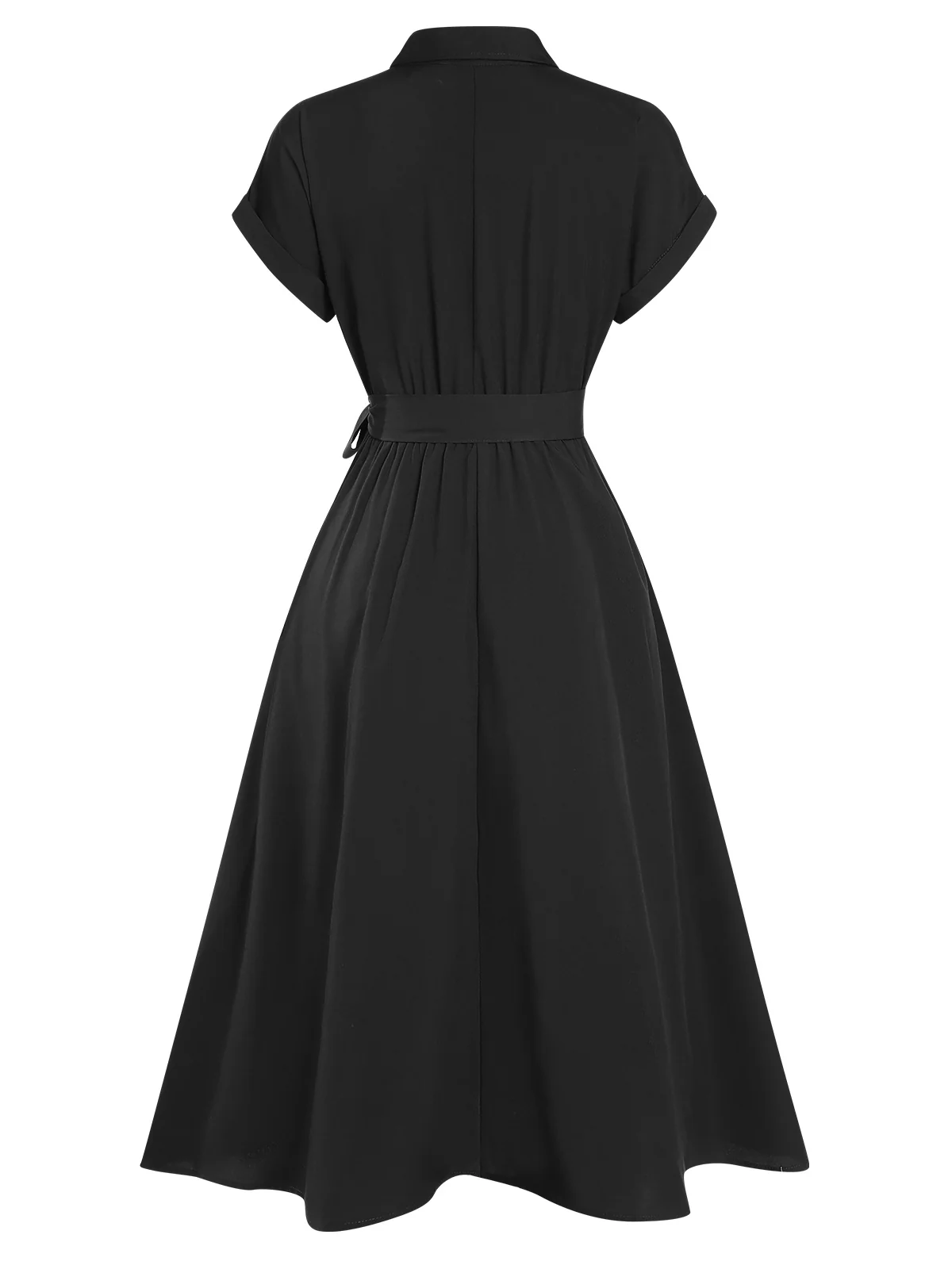 1940s Solid Cap Sleeves Buttoned Shirt Dress - Image 3