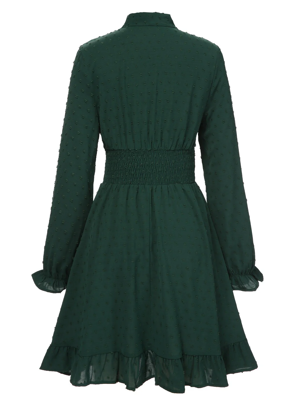 Green 1940s Solid Textured Bow Collar Dress - Image 3
