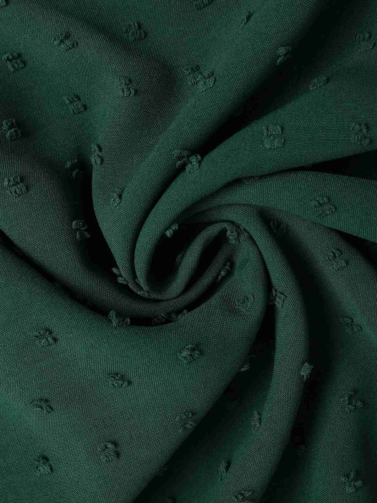 Green 1940s Solid Textured Bow Collar Dress - Image 4