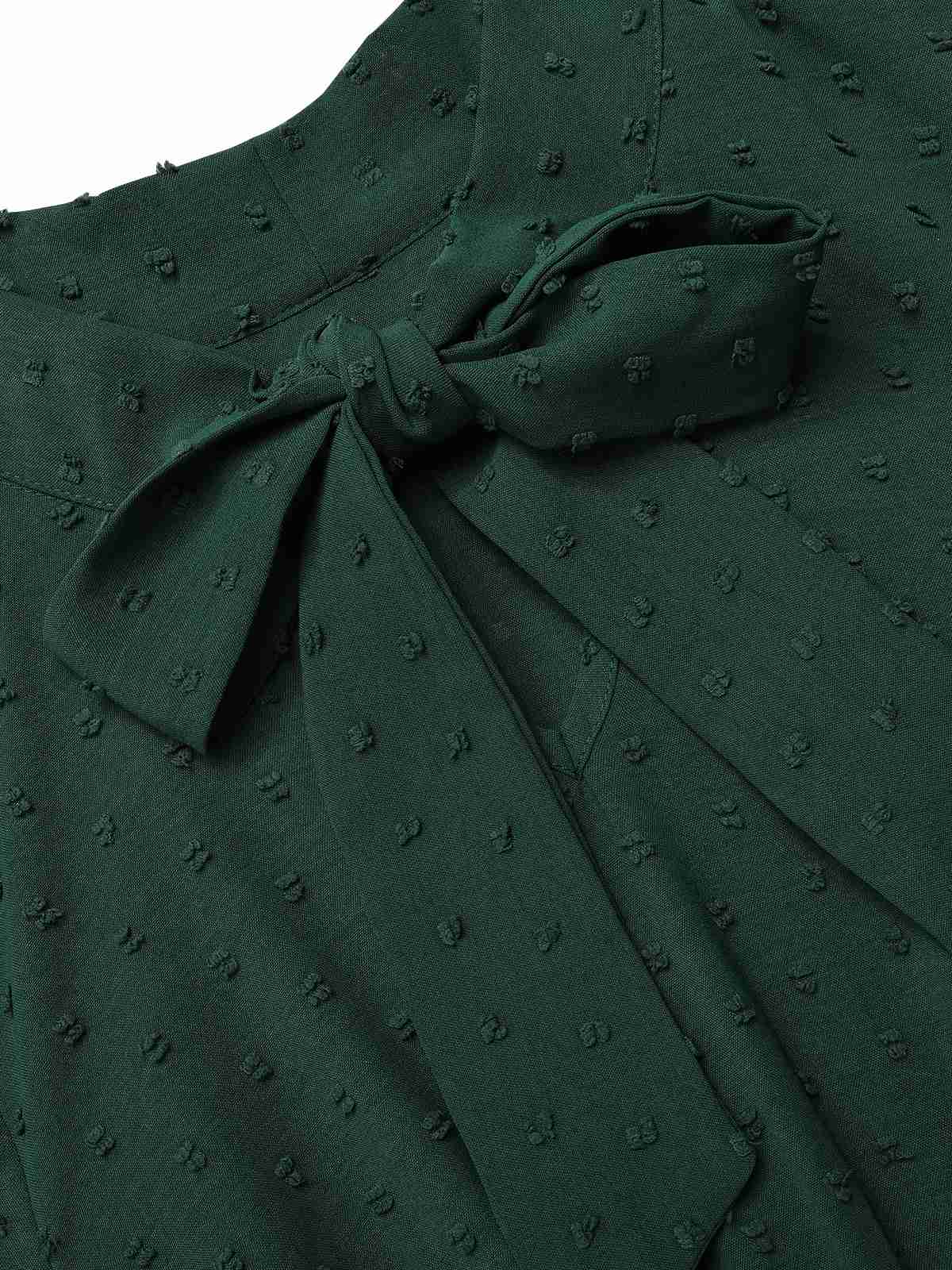 Green 1940s Solid Textured Bow Collar Dress - Image 5