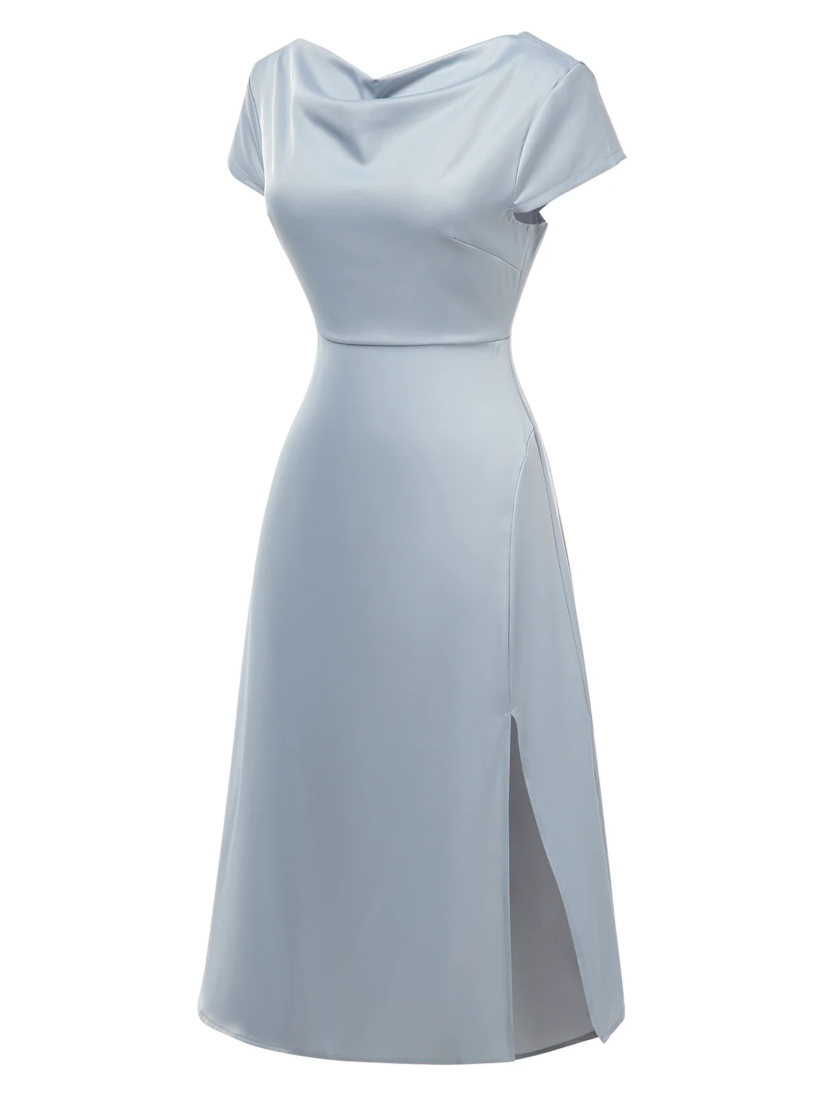 1940s Solid Cowl Neck Satin Back Cutout Dress - Image 2