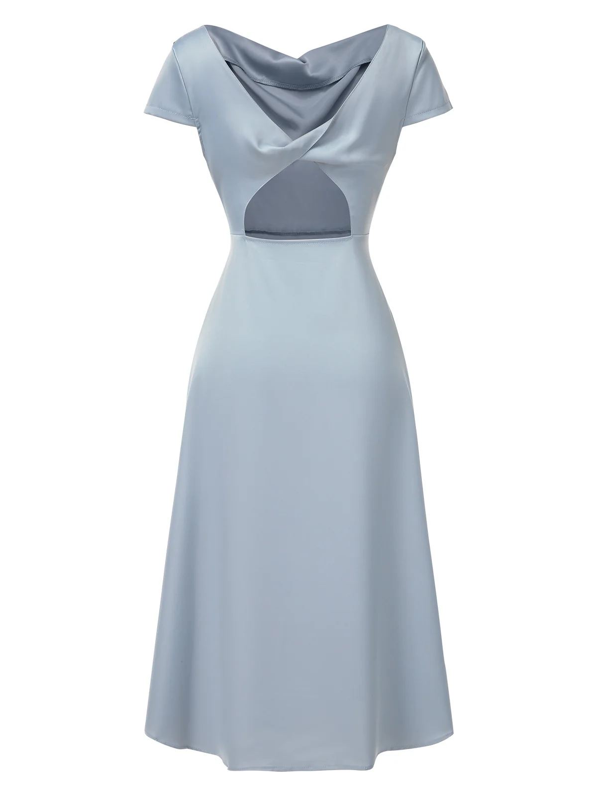1940s Solid Cowl Neck Satin Back Cutout Dress - Image 3