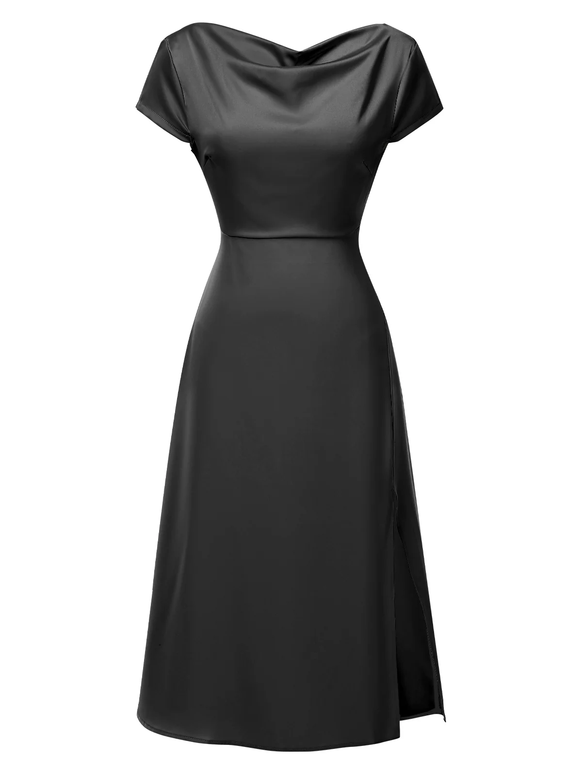 1940s Solid Cowl Neck Satin Back Cutout Dress - Image 4