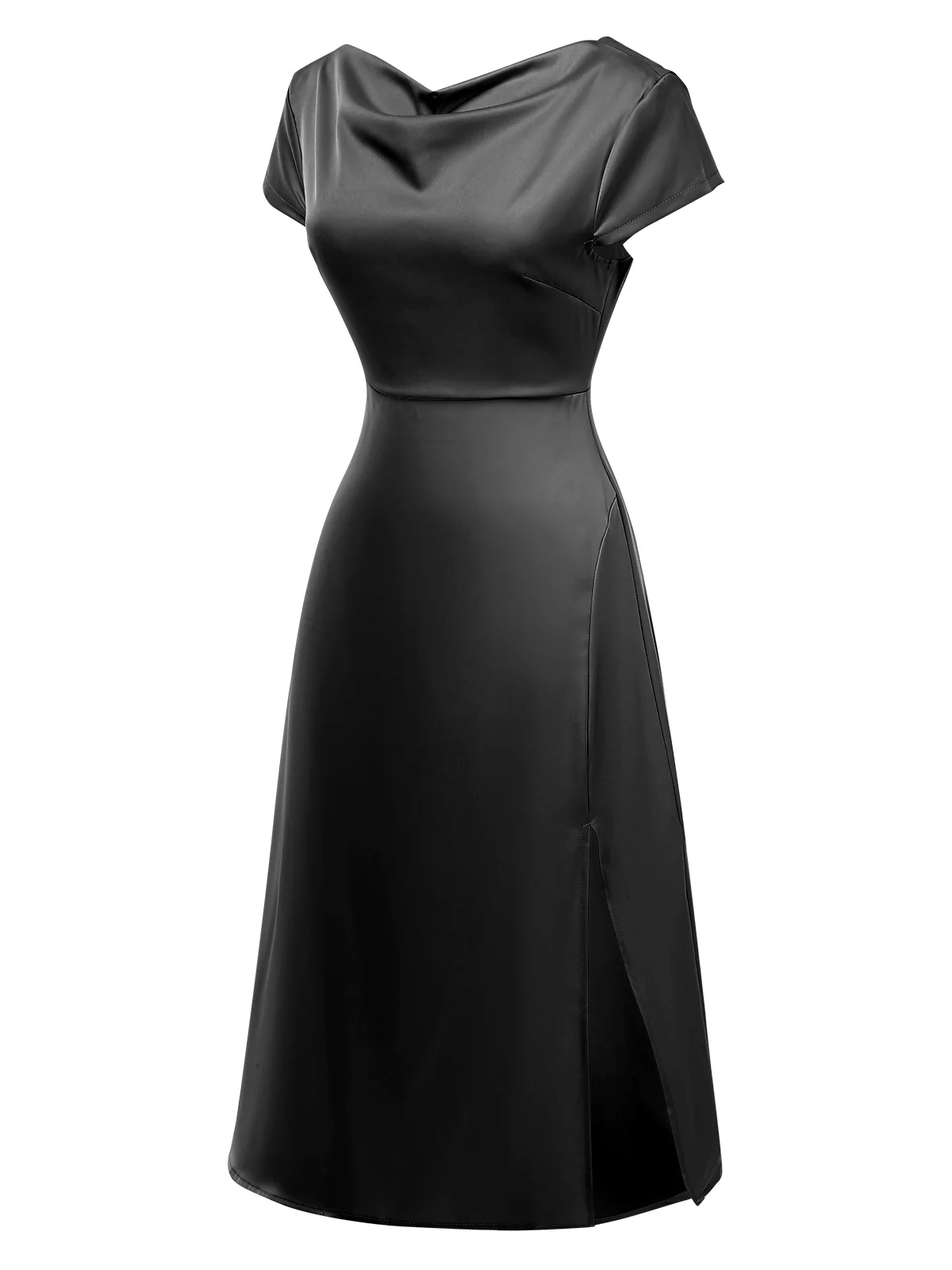 1940s Solid Cowl Neck Satin Back Cutout Dress - Image 5