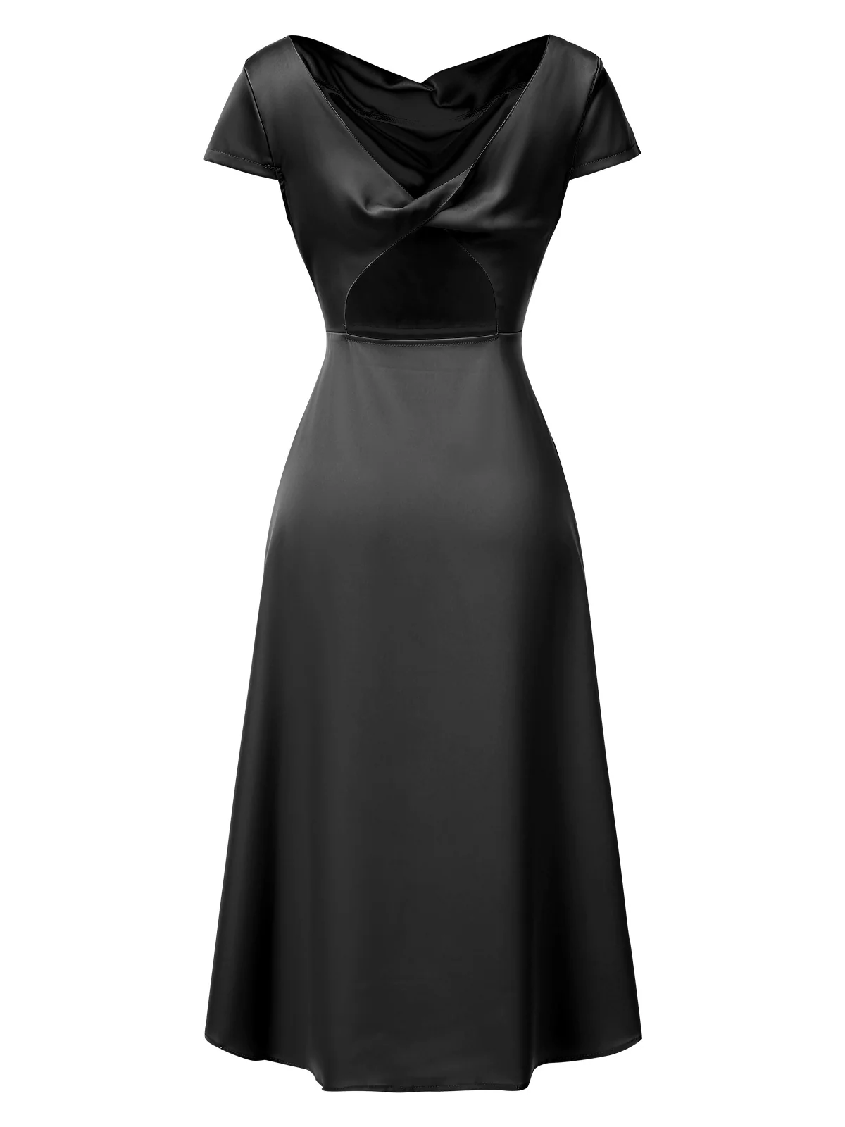 1940s Solid Cowl Neck Satin Back Cutout Dress - Image 6