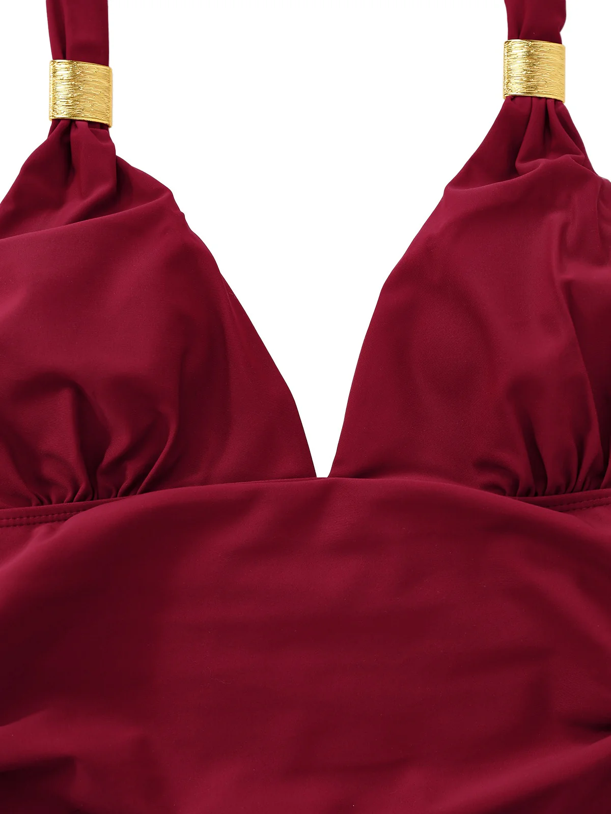 1940s Solid Deep V Halter Ruched One-Piece Swimsuit - Image 4