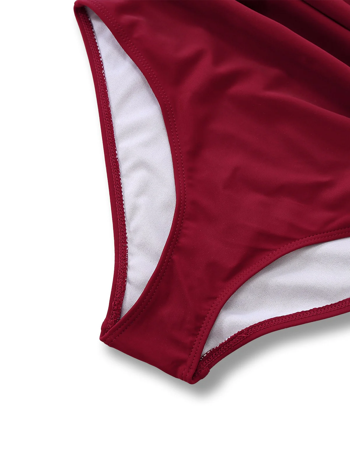 1940s Solid Deep V Halter Ruched One-Piece Swimsuit - Image 5