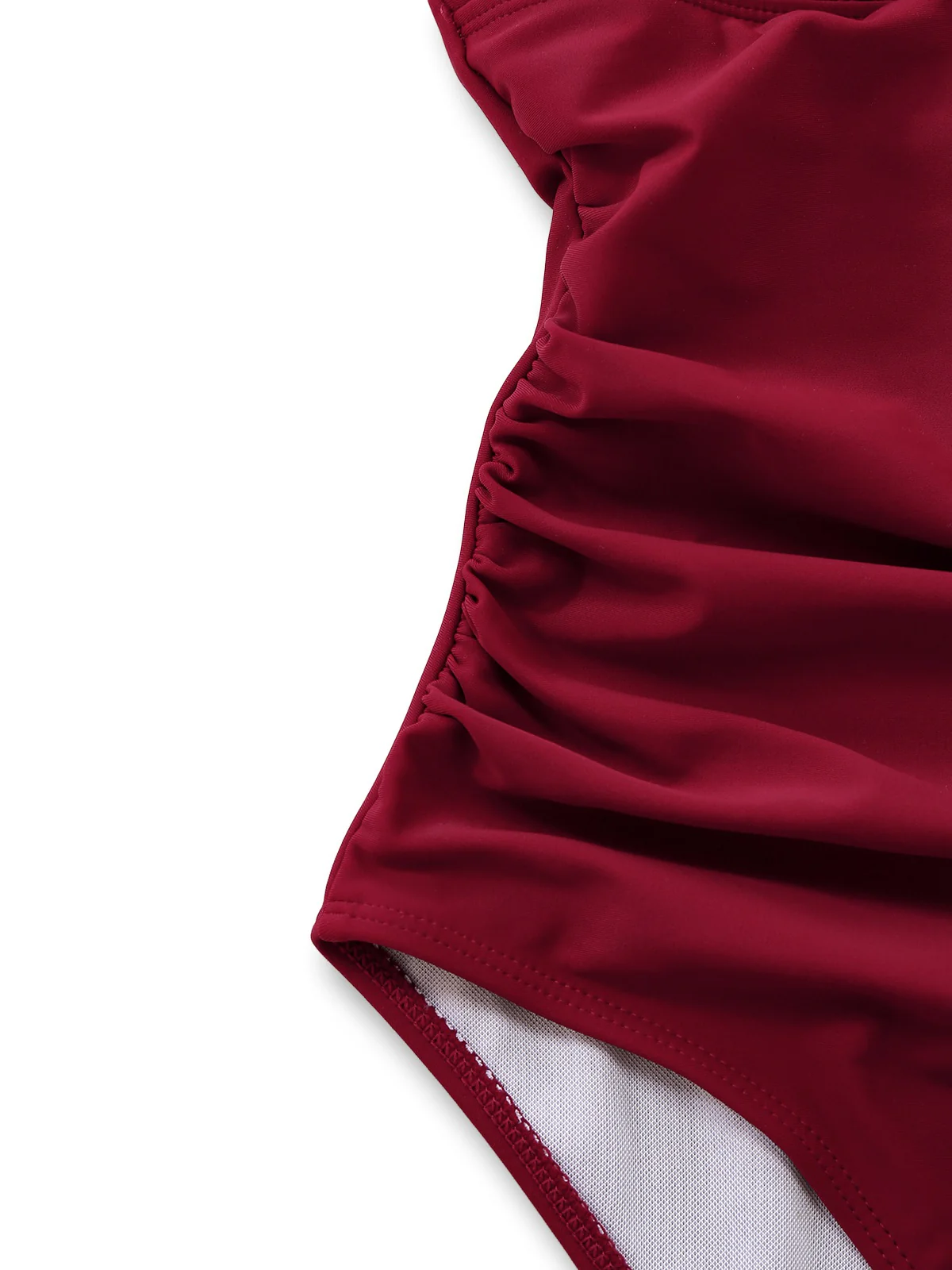 1940s Solid Deep V Halter Ruched One-Piece Swimsuit - Image 6